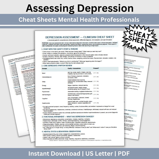 Depression Assessment Cheat Sheet for Mental Health Professionals | Clinician Reference Guide