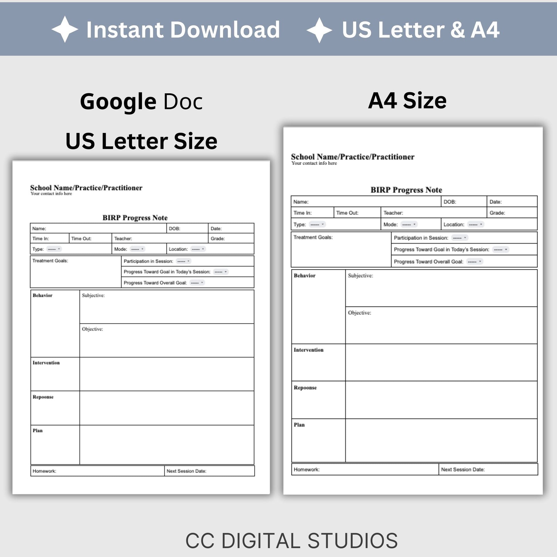 BIRP Progress Note Template designed for school counselors, psychologists, and social workers.BIRP Progress Note for School Counselors, School Psychologist, School Social Work Counseling Tools, Therapy Notes, Therapist Office Forms