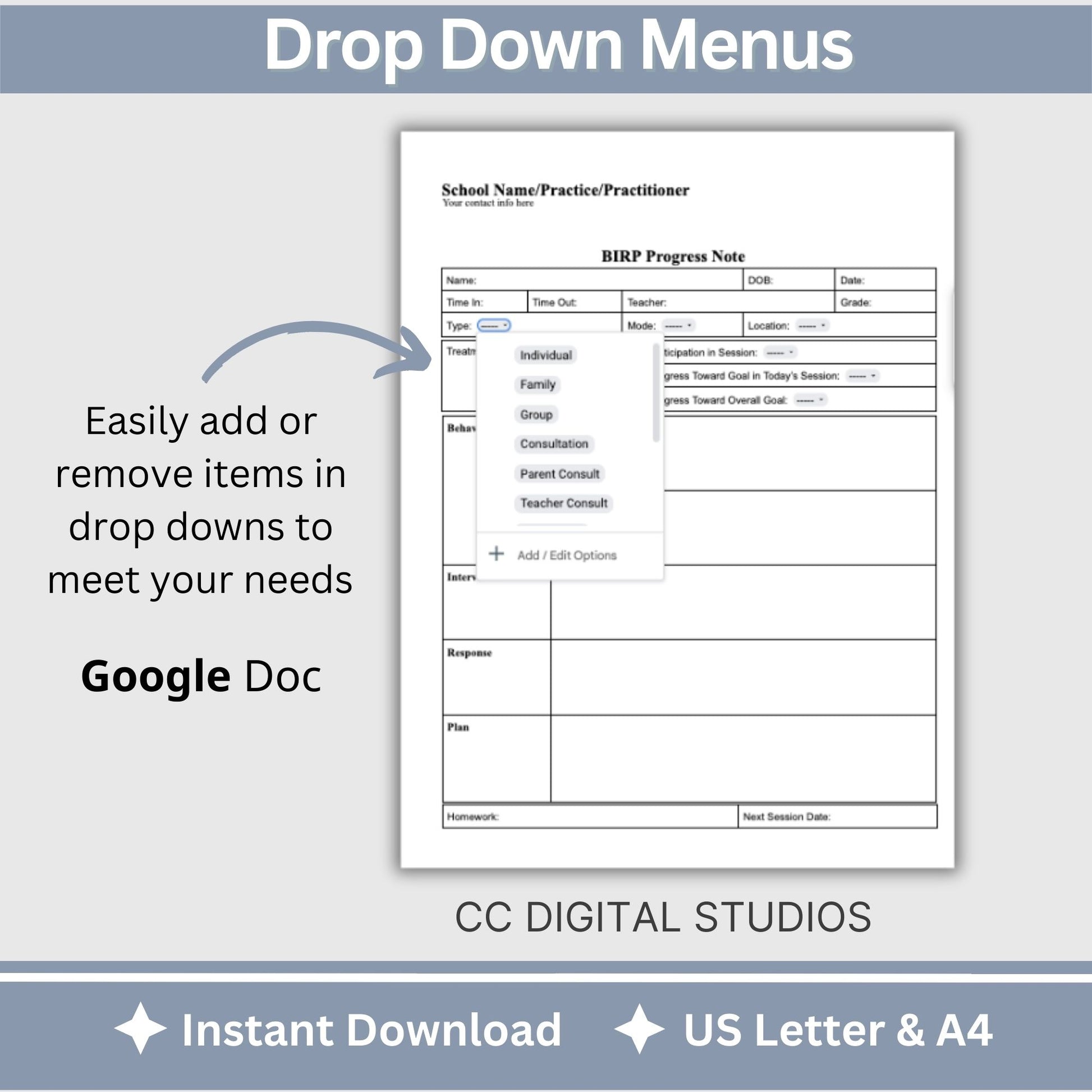 BIRP Progress Note Template designed for school counselors, psychologists, and social workers.BIRP Progress Note for School Counselors, School Psychologist, School Social Work Counseling Tools, Therapy Notes, Therapist Office Forms