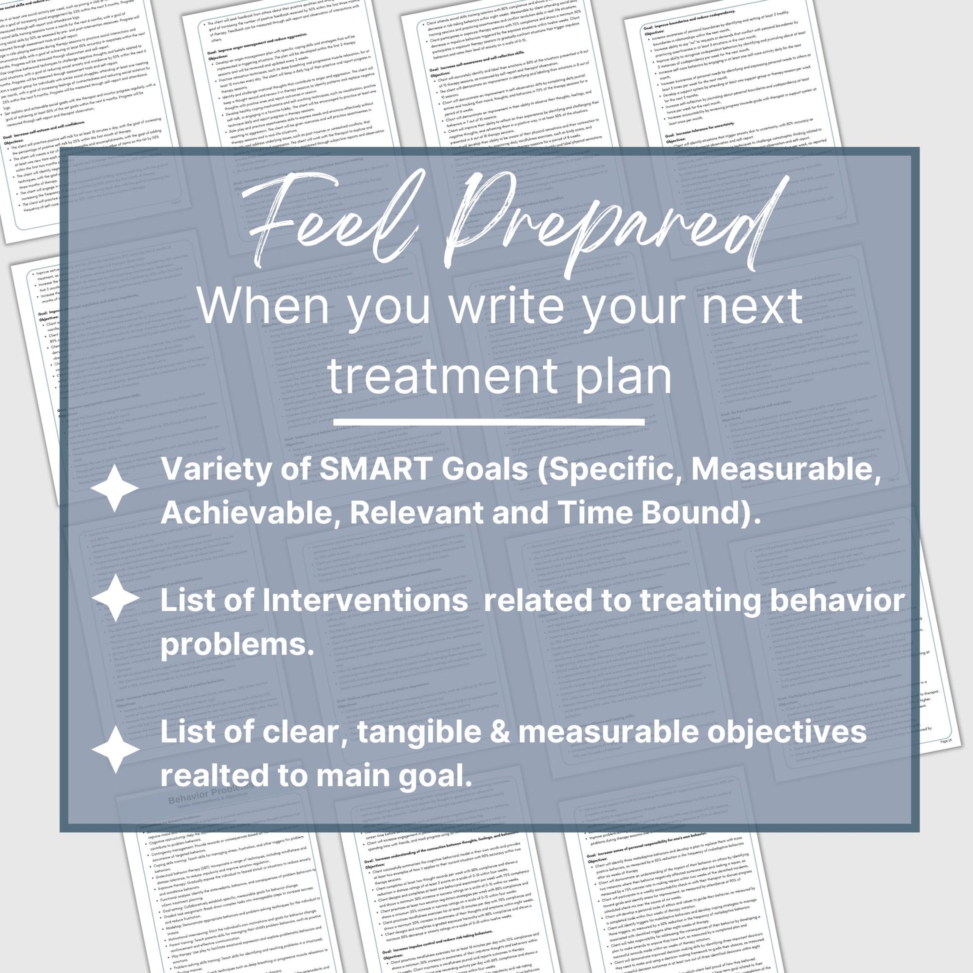 Behavior problems treatment planning therapy tool. This resource is designed to help therapists create effective treatment plans with goals for therapy, objectives and interventions. Helpful for CBT