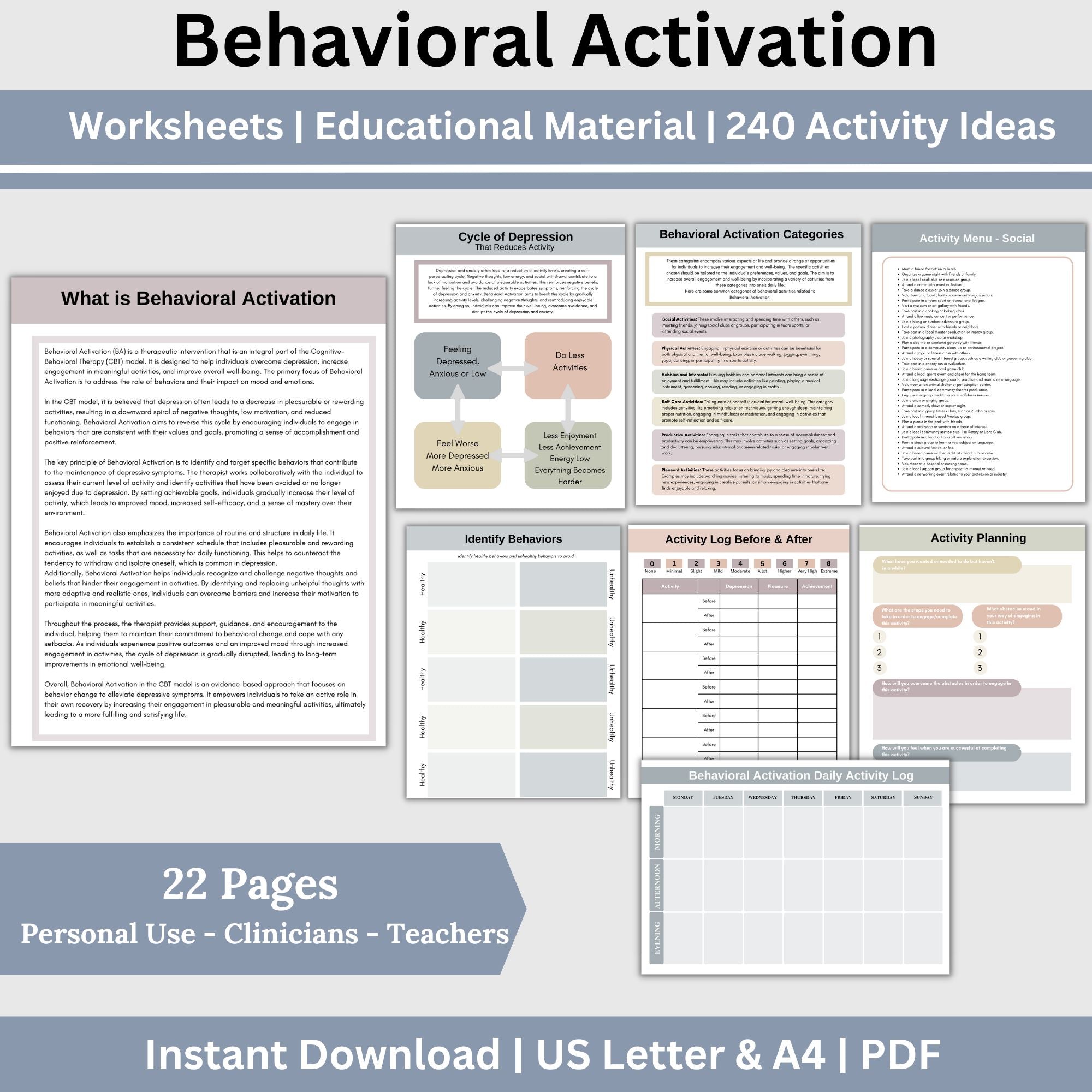 Behavioral Activation CBT Therapy Worksheets Track And Understand Emo Behavioral activation cbt therapy worksheets track and understand emo