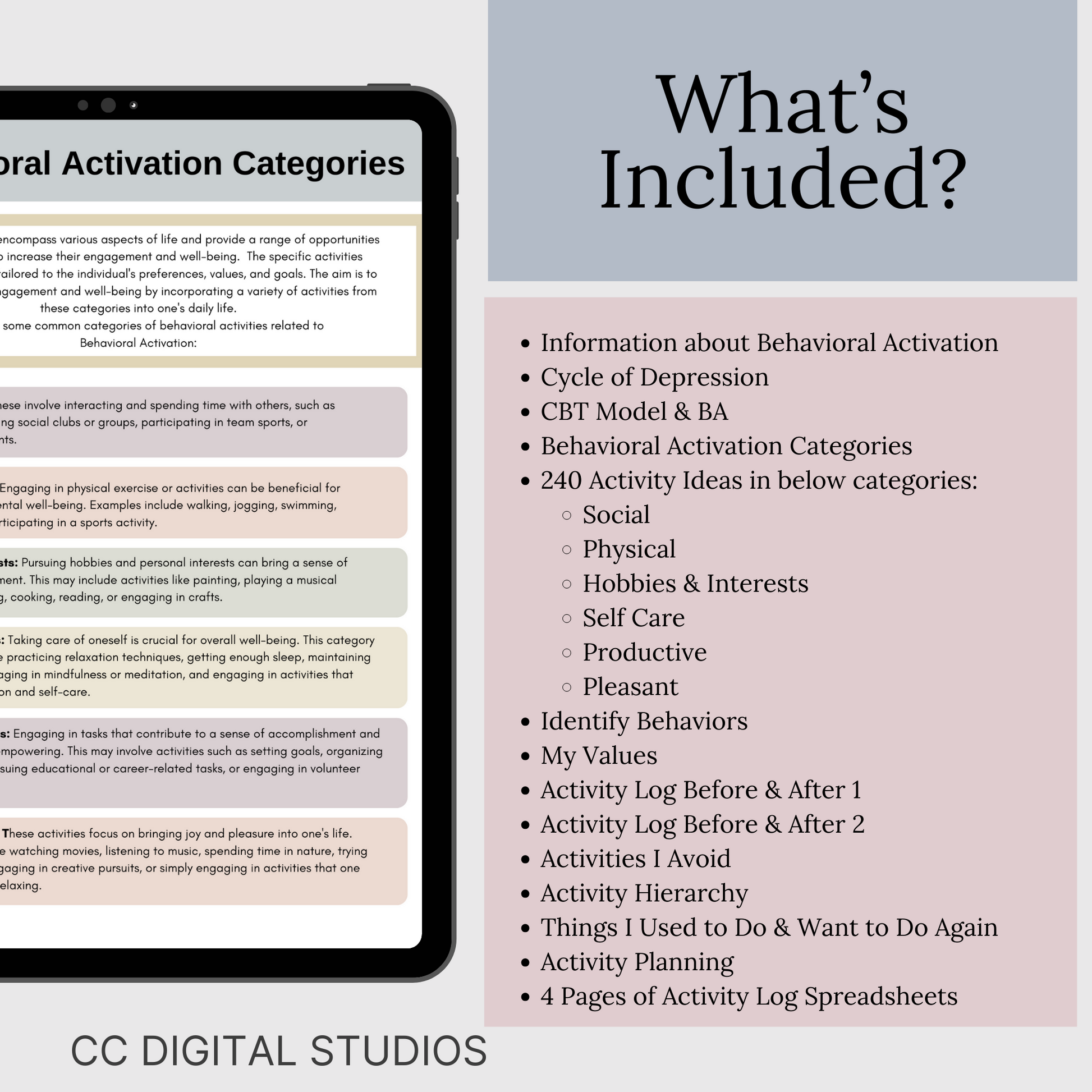 Behavioral Activation CBT Therapy Worksheets, perfect addition to your toolkit of CBT therapy tools! These behavior trackers and CBT worksheets designed to support emotional regulation. CBT therapy tools.