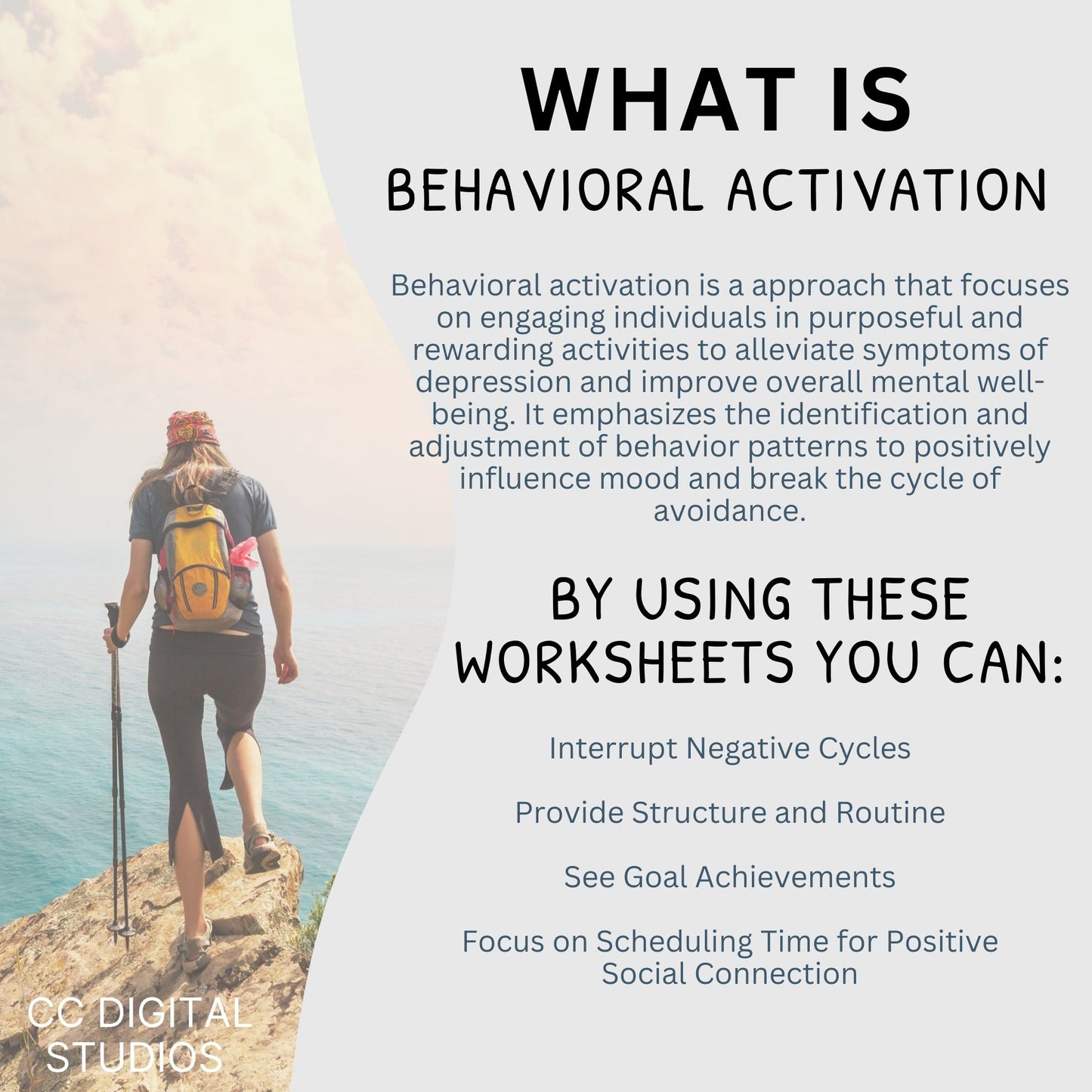 CBT Worksheets for Behavioral Activation a effective therapy resource. These worksheets can be added to your mental health workbook, designed for depression and anxiety relief, provides a structured approach for purposeful daily activities.
