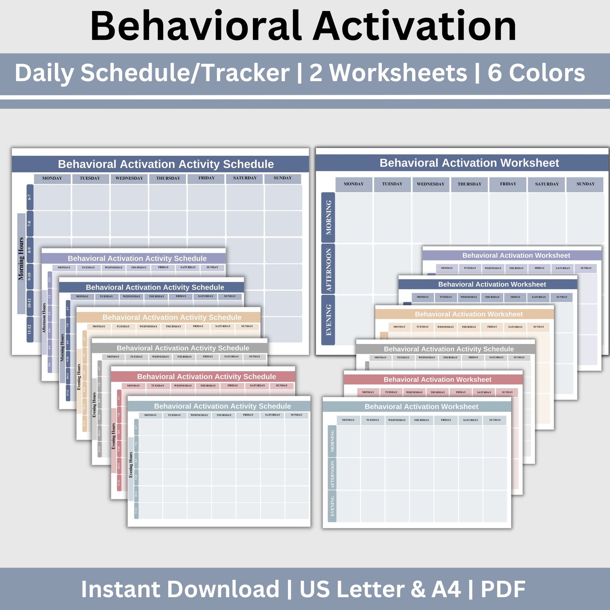 CBT Worksheets for Behavioral Activation a effective therapy resource. These worksheets can be added to your mental health workbook, designed for depression and anxiety relief, provides a structured approach for purposeful daily activities.