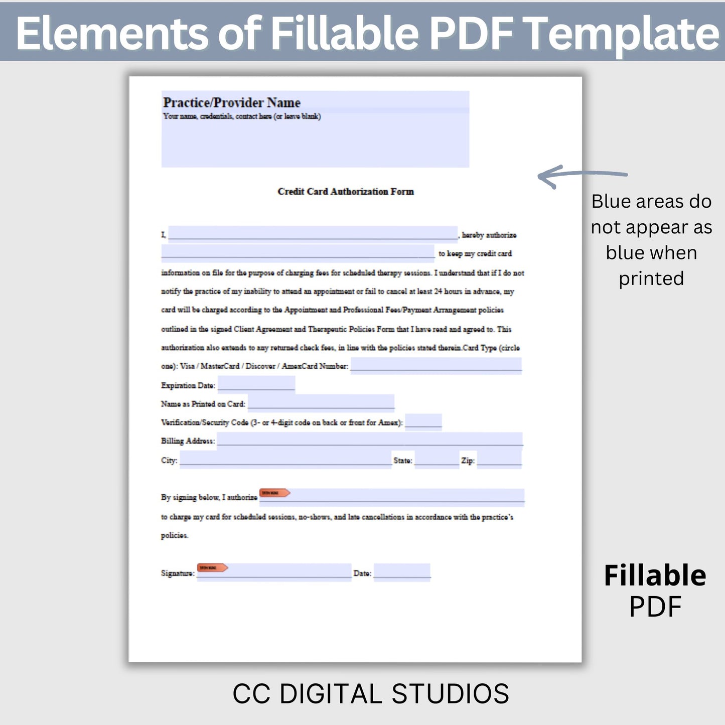 Billing Payment Form for Counseling Office, Credit Card Authorization PDF