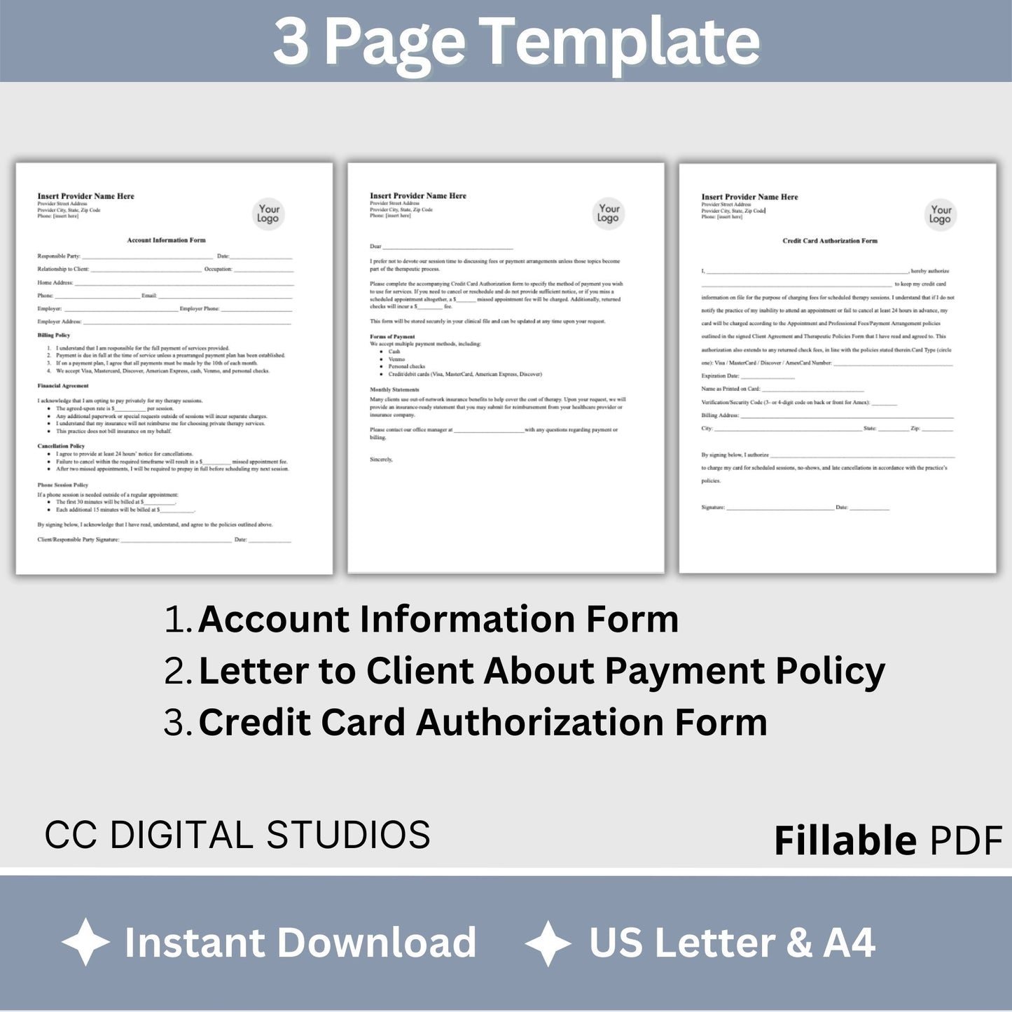 Billing Payment Form for Counseling Office, Credit Card Authorization PDF