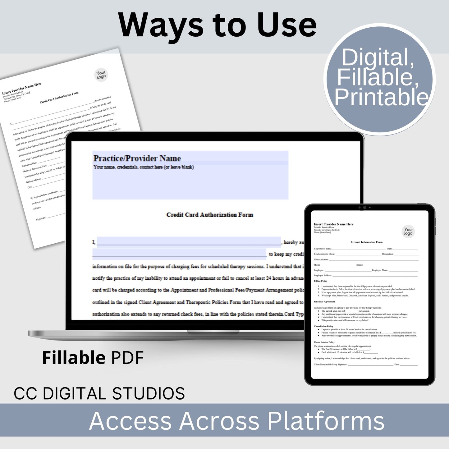 Billing Payment Form for Counseling Office, Credit Card Authorization PDF