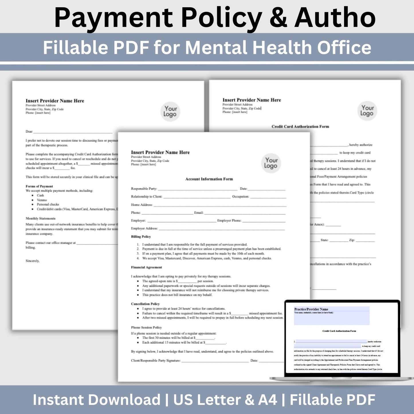 Billing Payment Form for Counseling Office, Credit Card Authorization PDF