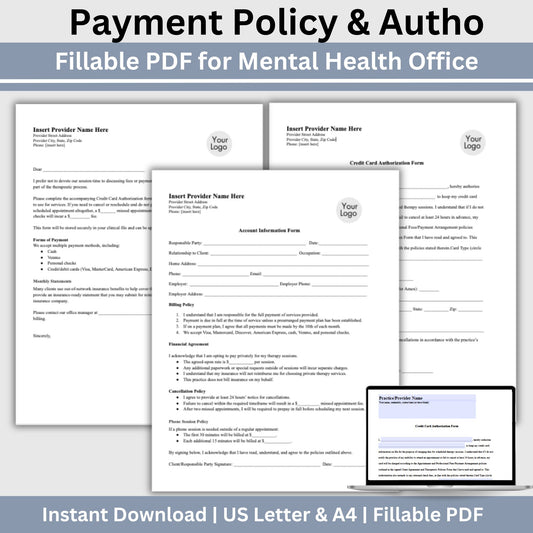 Billing Payment Form for Counseling Office, Credit Card Authorization PDF