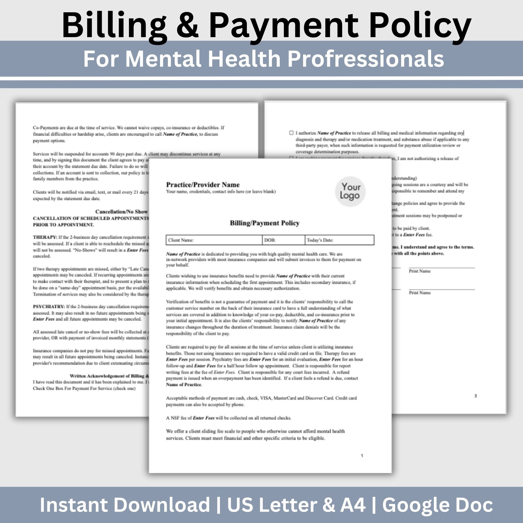 Billing and Payment Policy Template for Mental Health Professionals ...