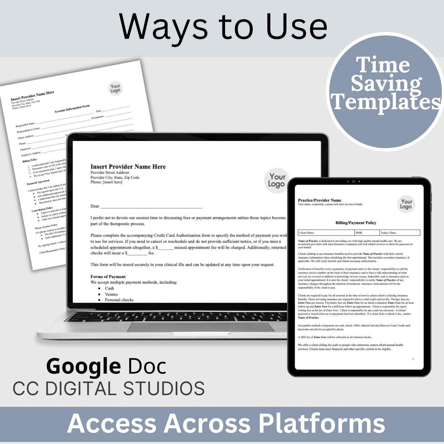 Billing Payment Form for Counseling Office, Credit Card Authorization Google Doc