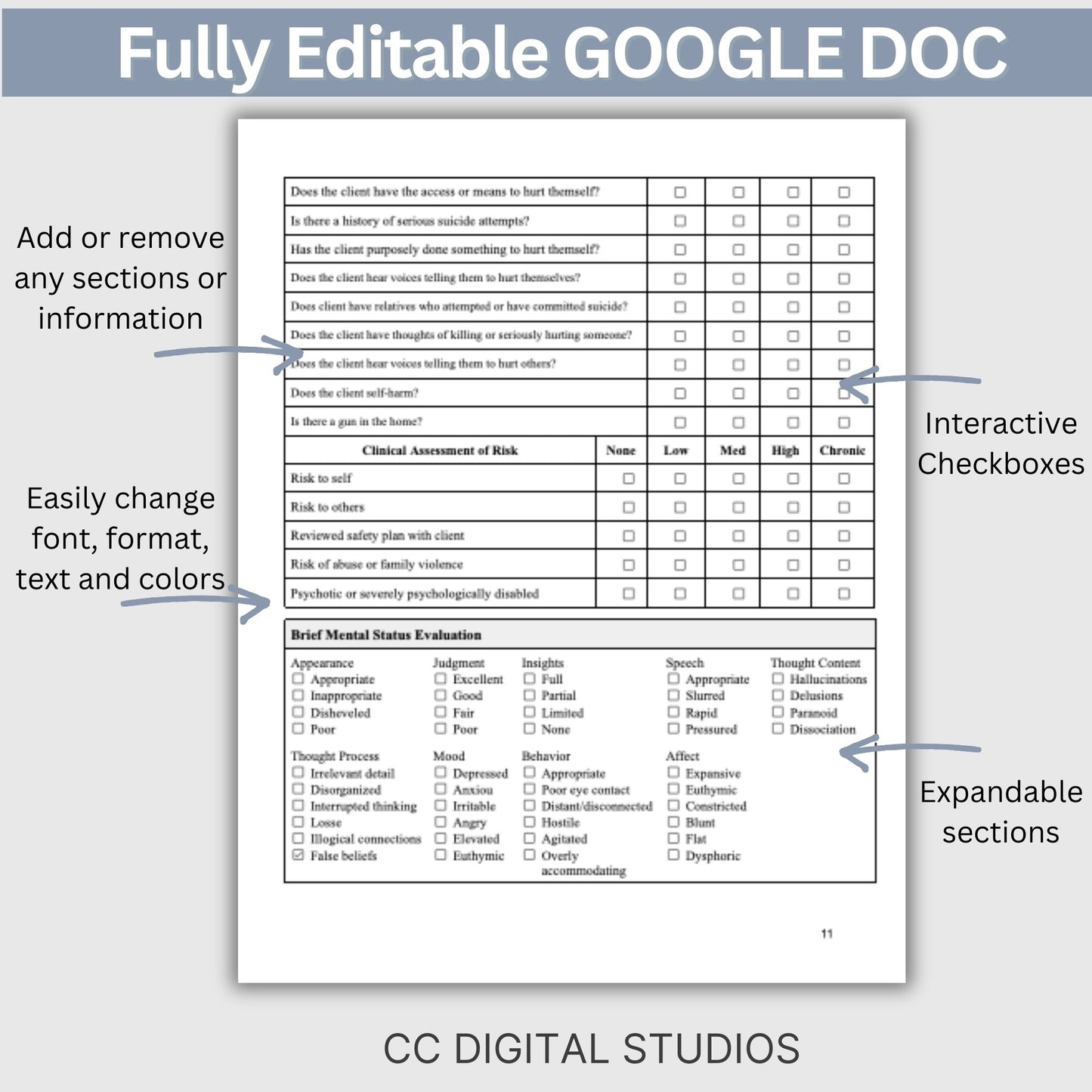 15-page comprehensive biopsychosocial editable Google Doc template! Perfect for therapists, school psychologists, and professionals in psychology fields. Streamlining your therapist office, therapy notes, psychology, therapy tool, therapy resource