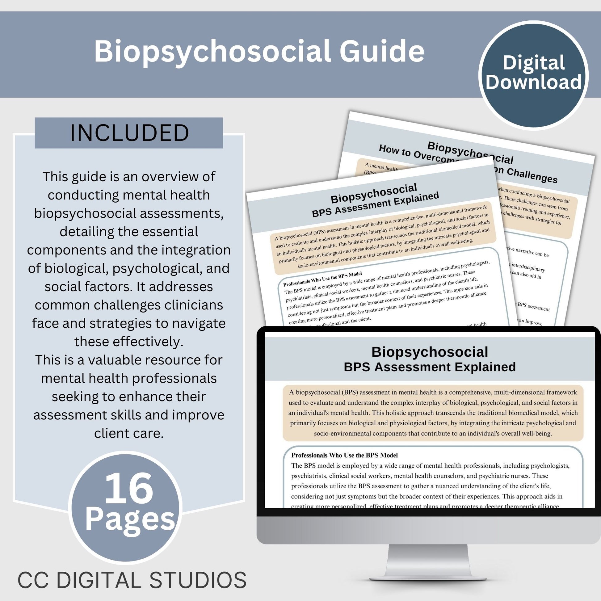 Biopsychosocial Guide, the ultimate therapy tool cheat sheets for professionals. This digital reference sheet, packed with 240 case formulation phrases and statements for psychology, school psychologists, social workers, therapist office