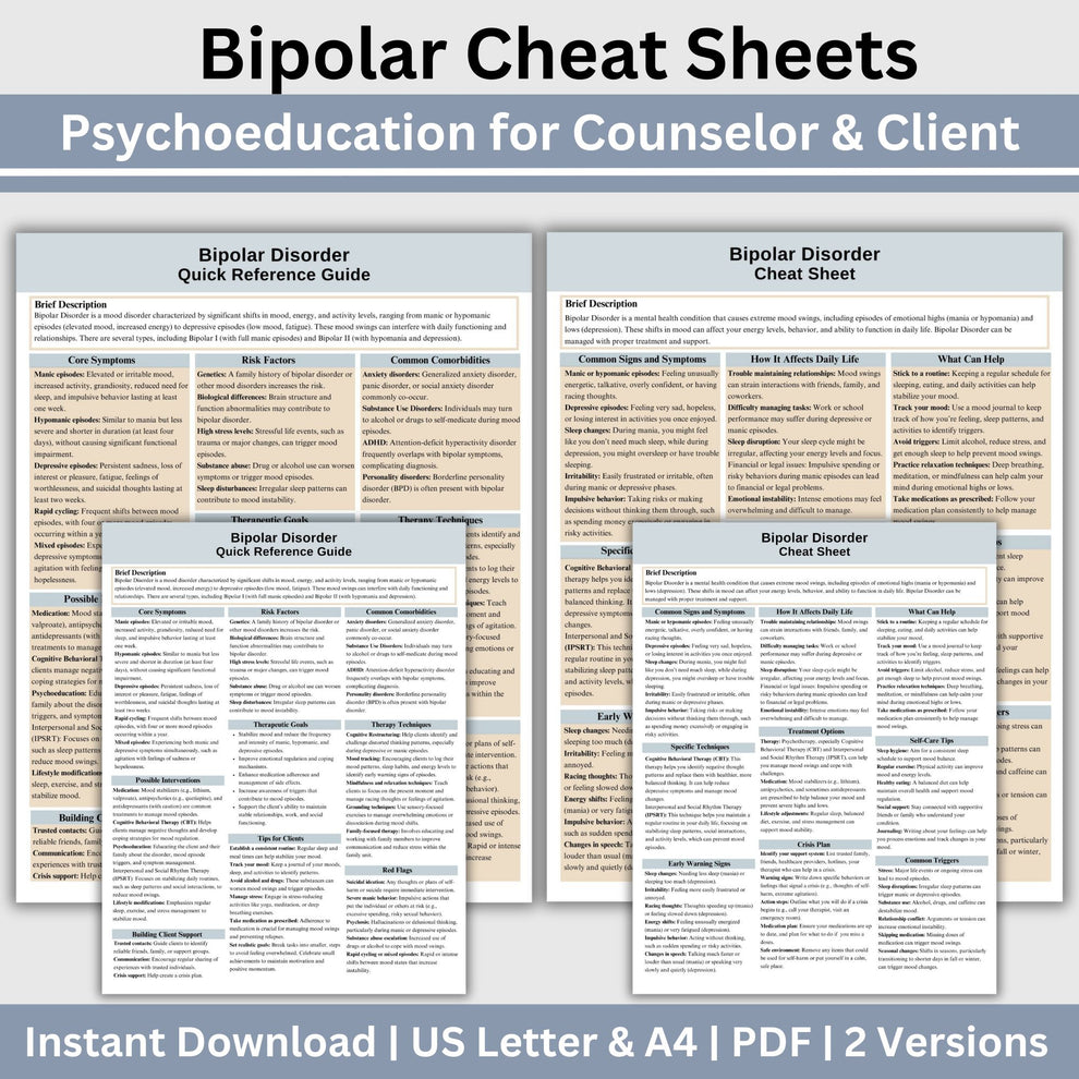 Bipolar Therapy Cheat Sheet: 2 IN 1 Psychoeducation for Client and Che ...