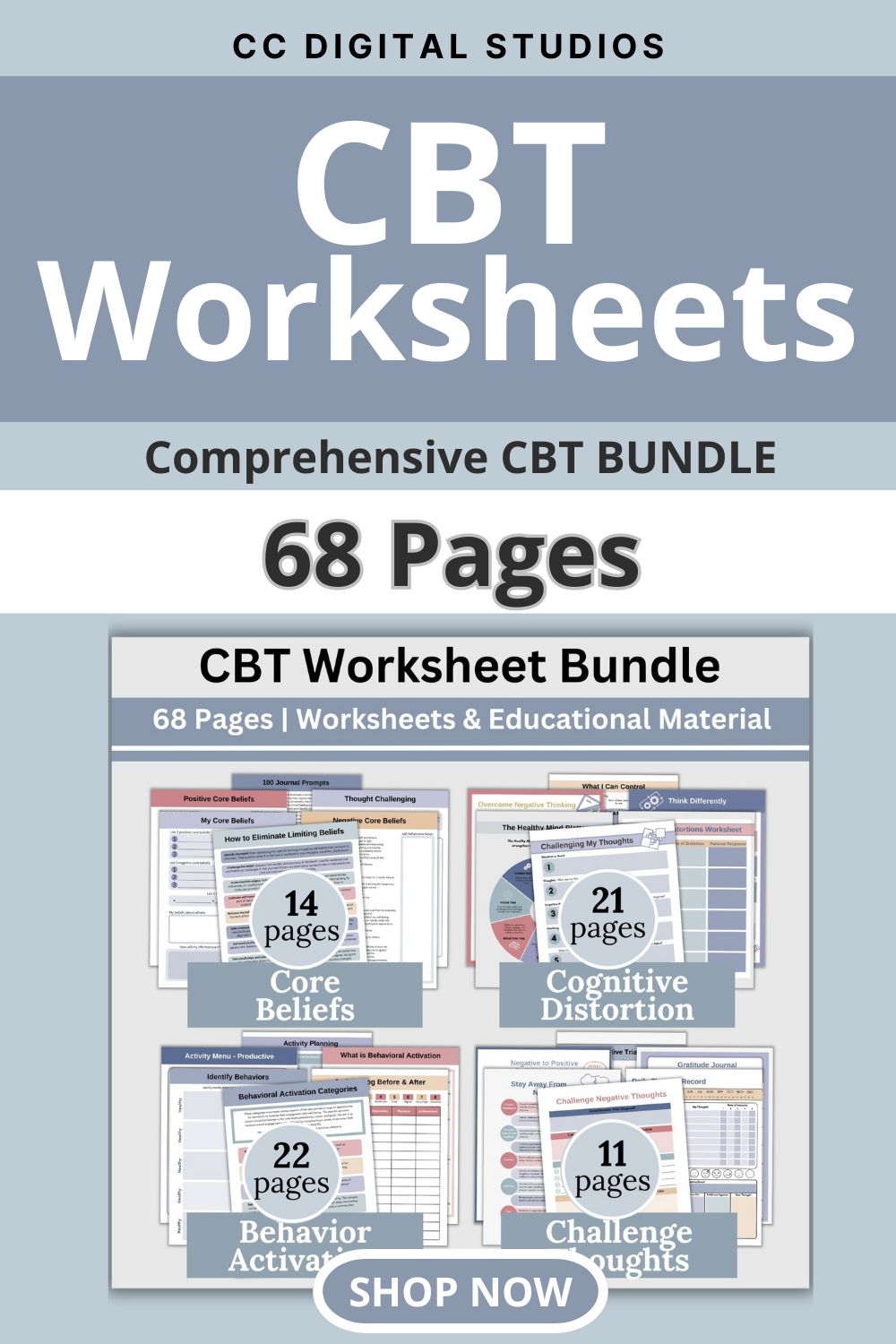 Therapy Bundle CBT worksheets, tailored for individuals, including clinicians, personal users, teachers, and school counselors. This comprehensive compilation provides a plethora of resources to enhance your mental health and overall well-being.