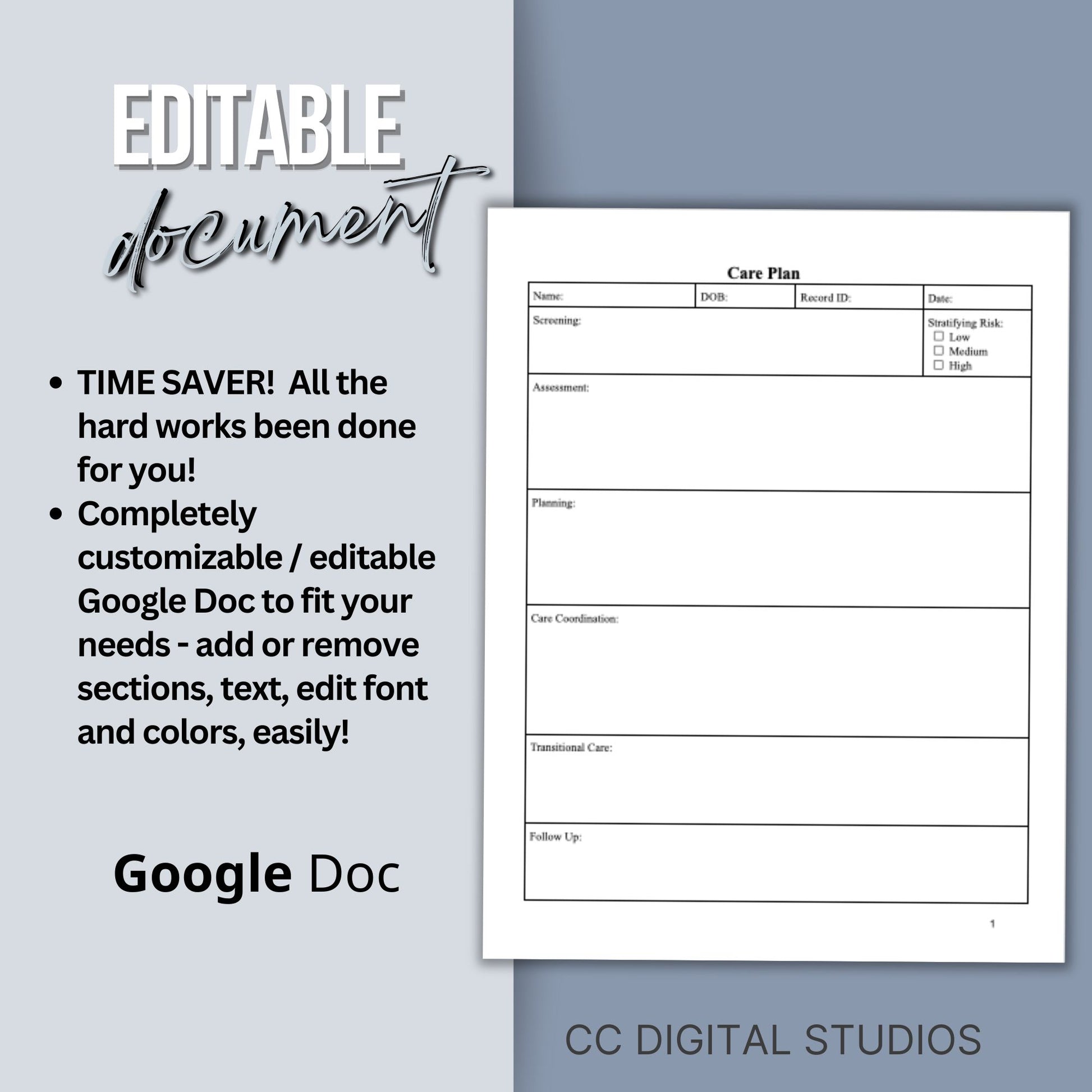 Care Plan template for case managers, school counselors, and social workers, this user-friendly template streamlines the process of recording care plans effortlessly. School social worker, psychotherapy, therapy resource.