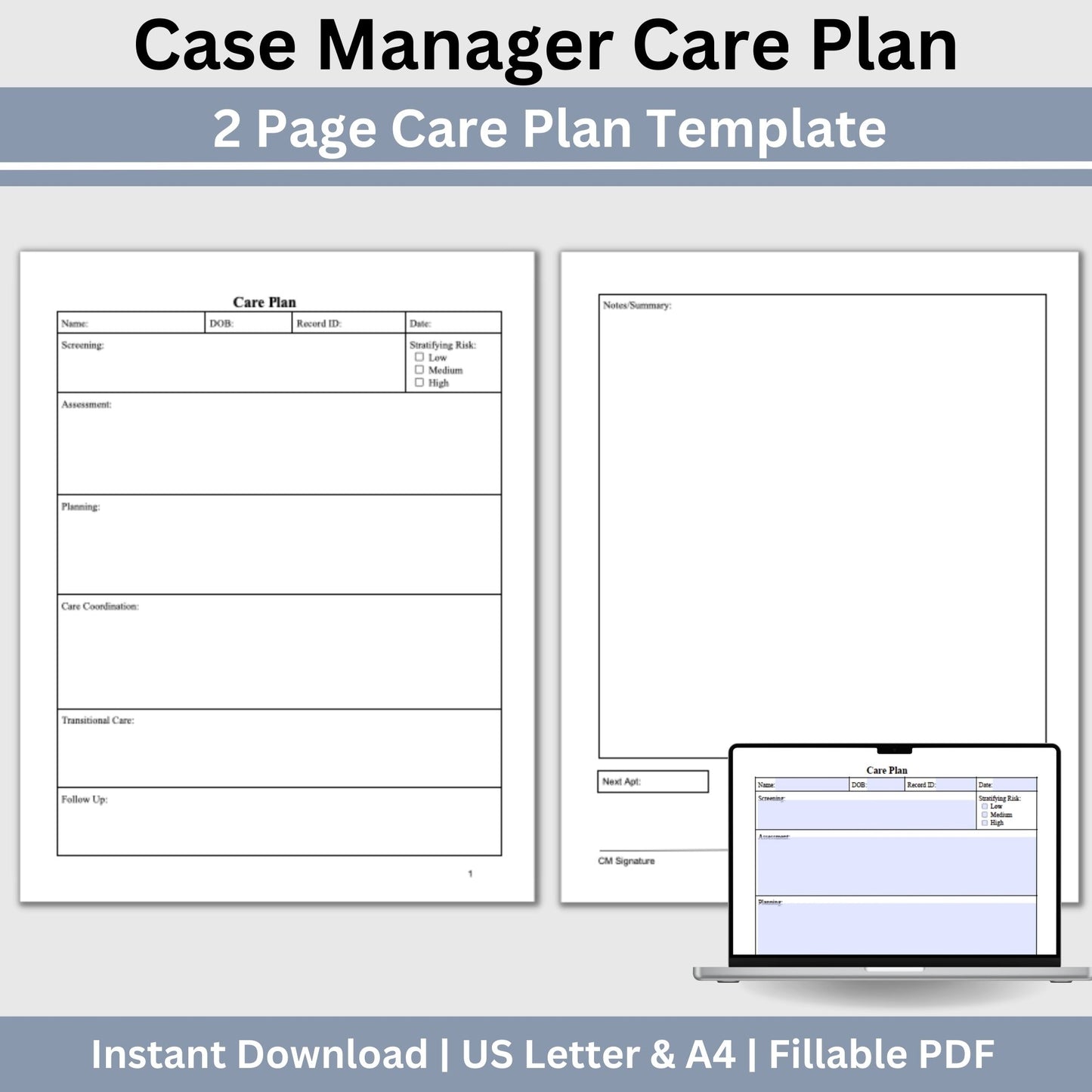 Care Plan Template, Case Manager, Social Worker, Therapy Resource, School Counselors Therapy Notes Case Manager, Case Management