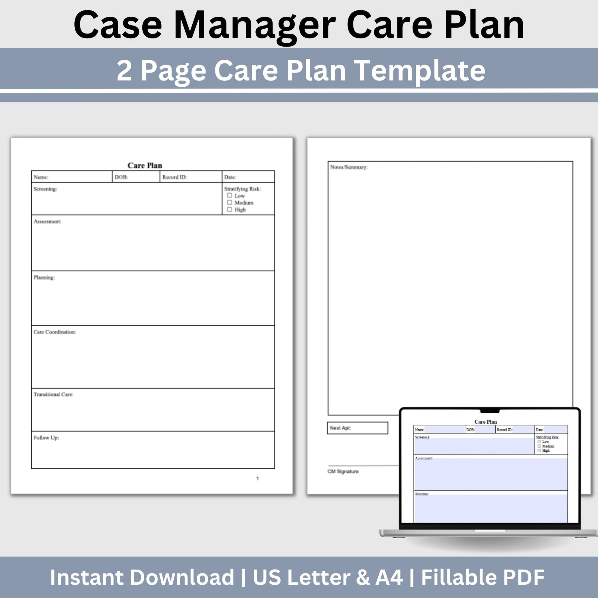 Care Plan Template, Case Manager, Social Worker, Therapy Resource, School Counselors Therapy Notes Case Manager, Case Management