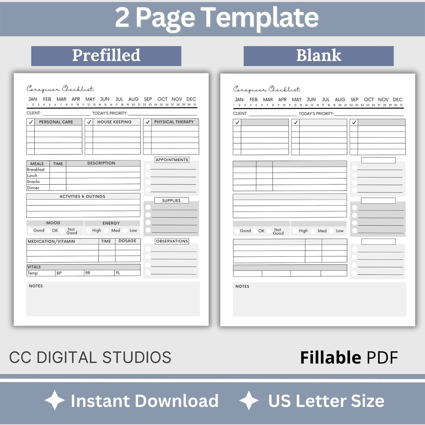 Caregiver Home Care Visit Checklist - Fillable PDF