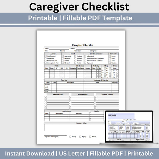 Caregiver Checklist - Fillable PDF