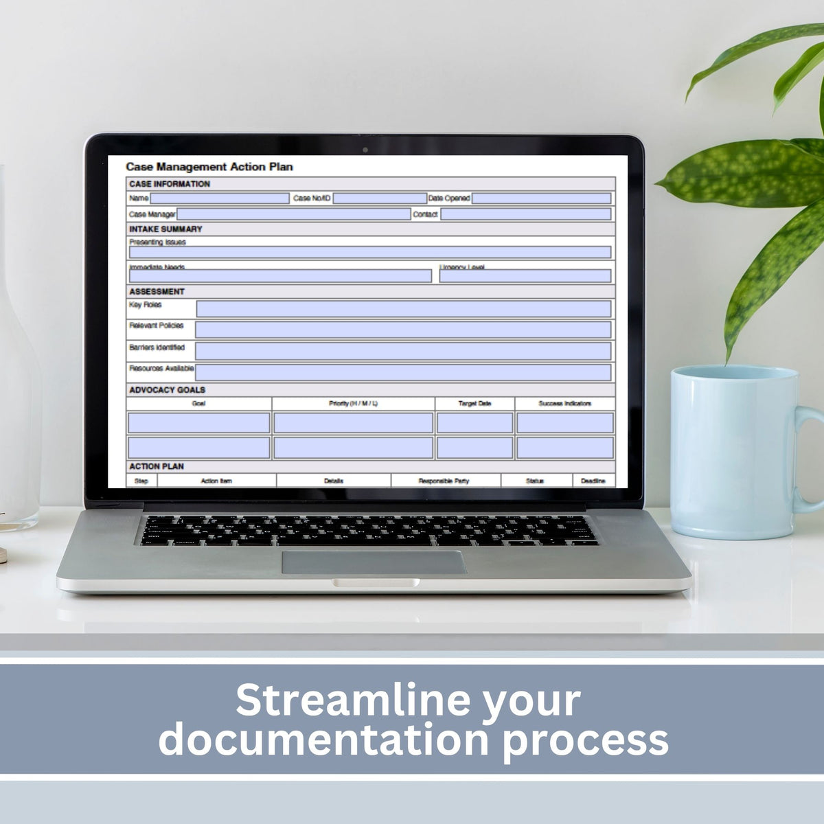 Case Management Action Plan, Fillable PDF, Social Work Forms