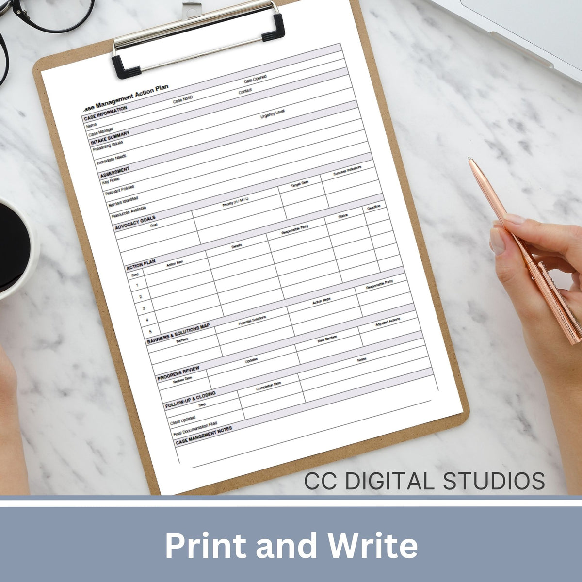 Case Management Action Plan, Fillable PDF, Social Work Forms
