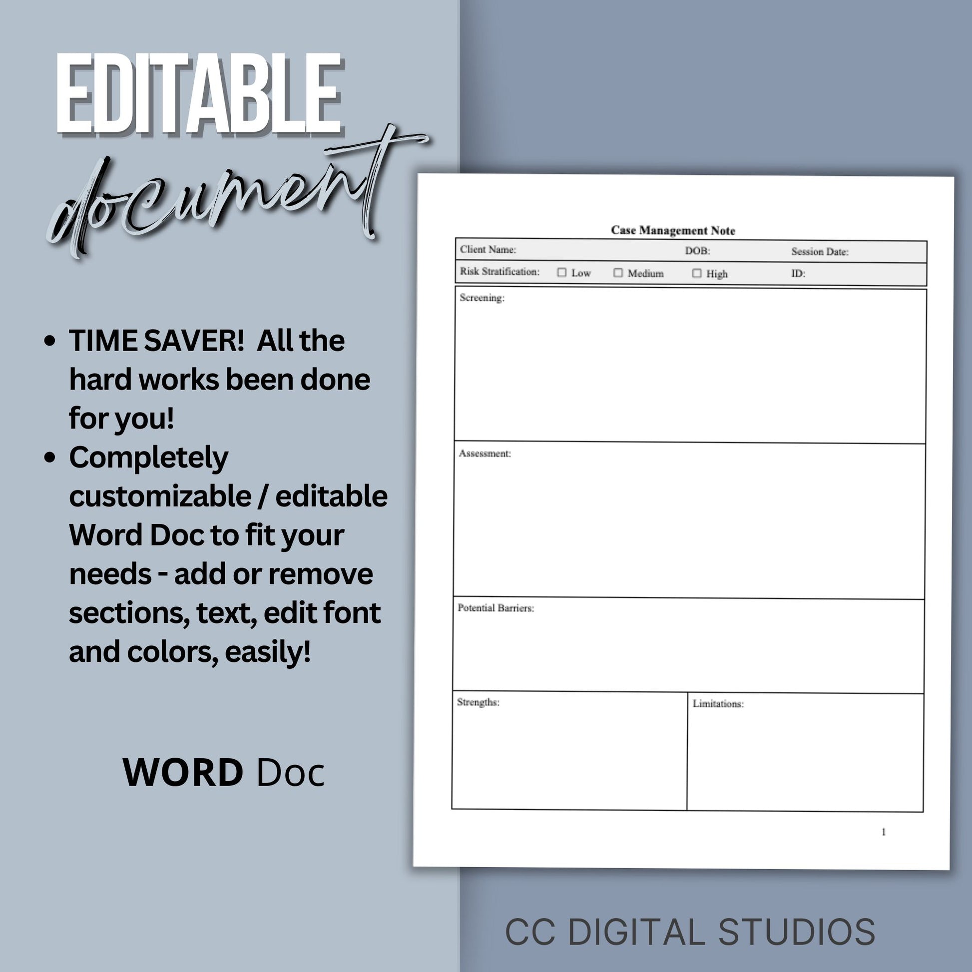 Case Manager Notes Template. Perfect for social workers, nurse case managers, and school social workers, this digital download streamlines your therapy notes and progress tracking.  Counseling notes, therapy tools