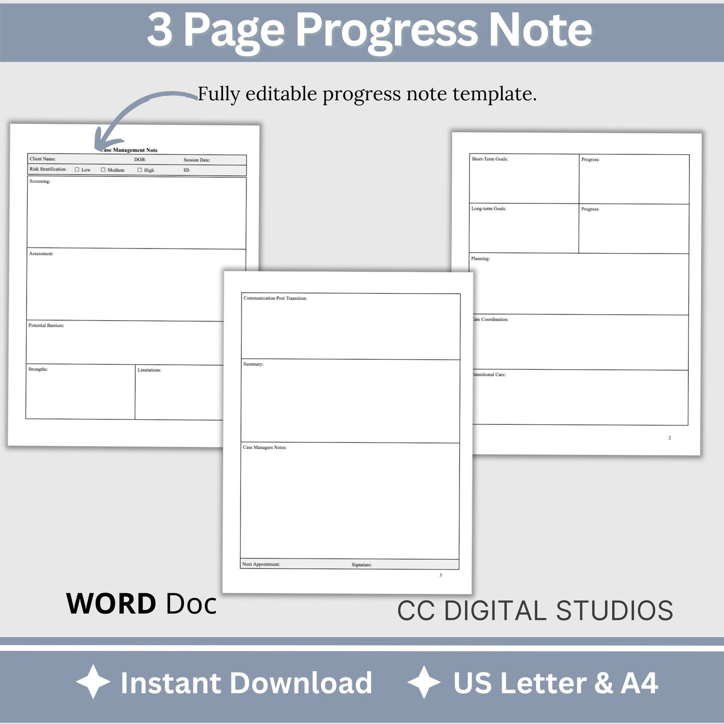 Case Manager Notes Template. Perfect for social workers, nurse case managers, and school social workers, this digital download streamlines your therapy notes and progress tracking.  Counseling notes, therapy tools