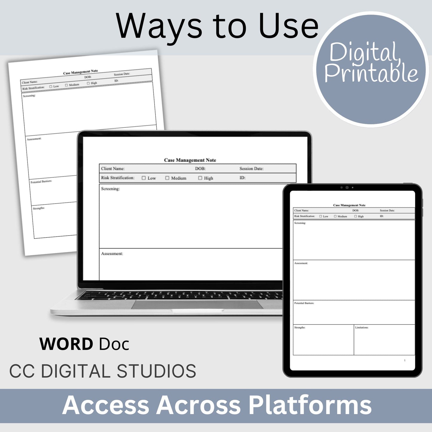 Case Manager Notes Template. Perfect for social workers, nurse case managers, and school social workers, this digital download streamlines your therapy notes and progress tracking.  Counseling notes, therapy tools