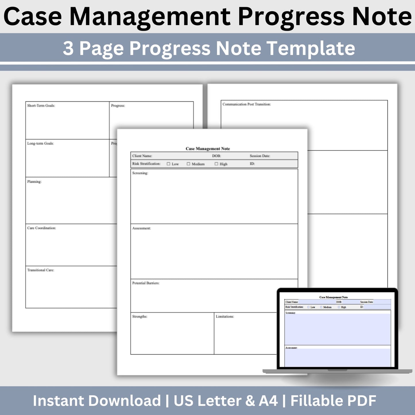 Case Manager Notes Template. Perfect for social workers, nurse case managers, and school social workers, this digital download streamlines your therapy notes and progress tracking.  Counseling notes, therapy tools