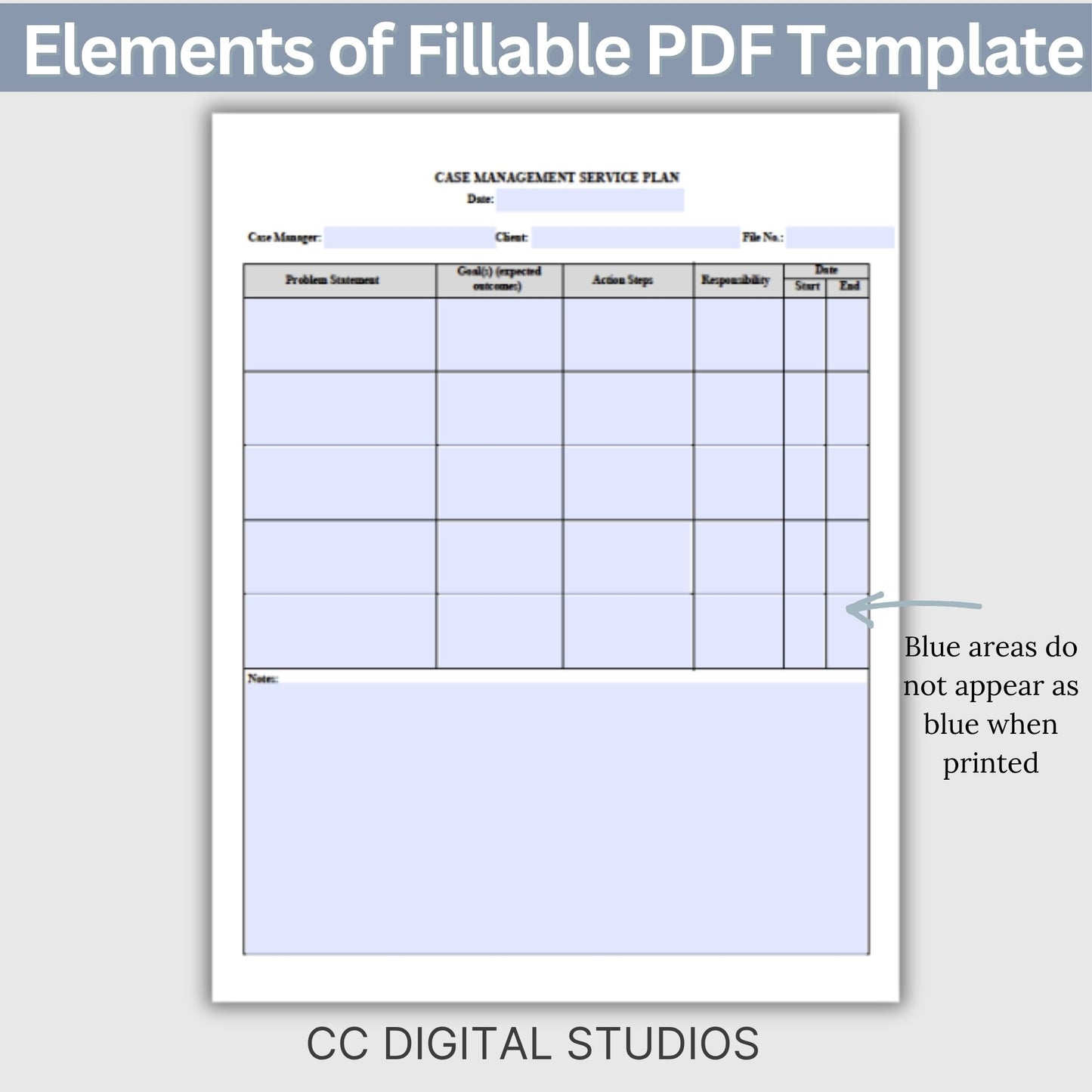 Case Management Service Plan Fillable PDF Template