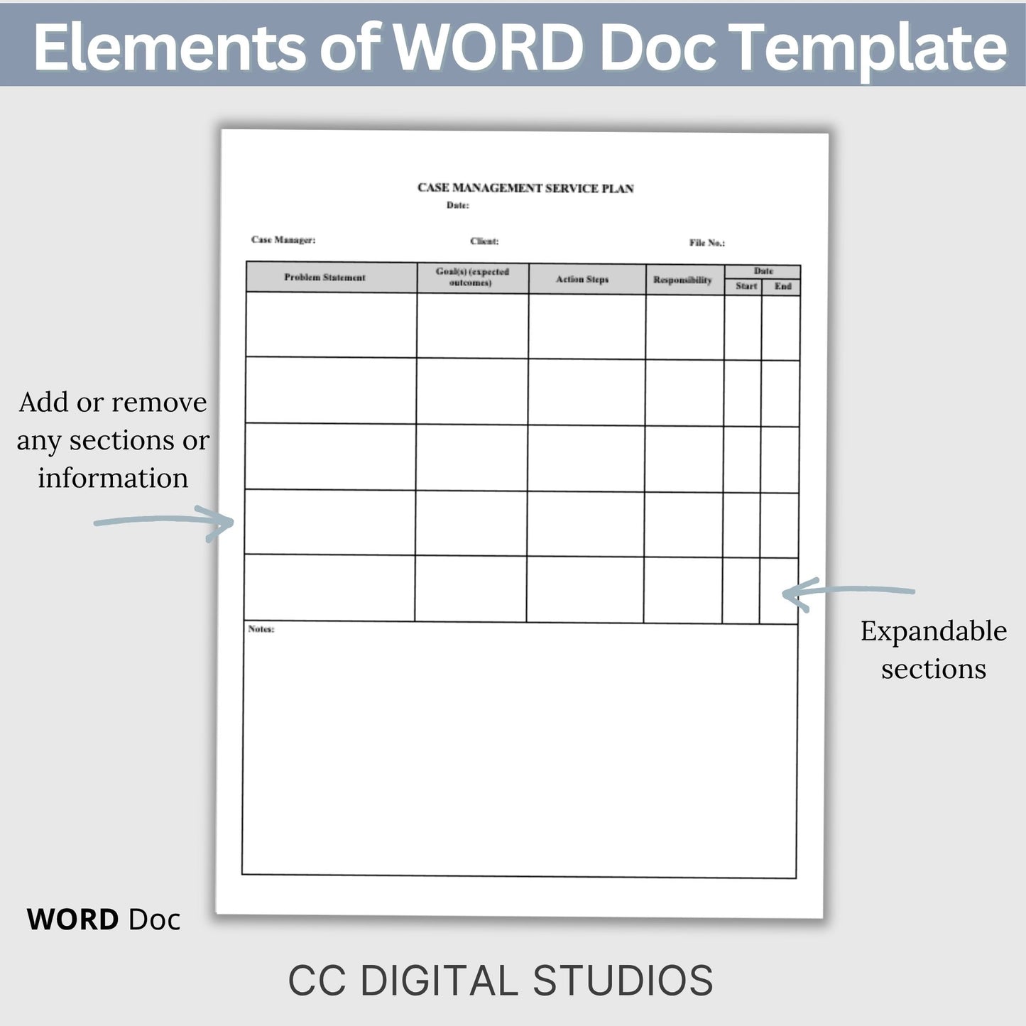 Case Management Service Plan WORD Doc Template