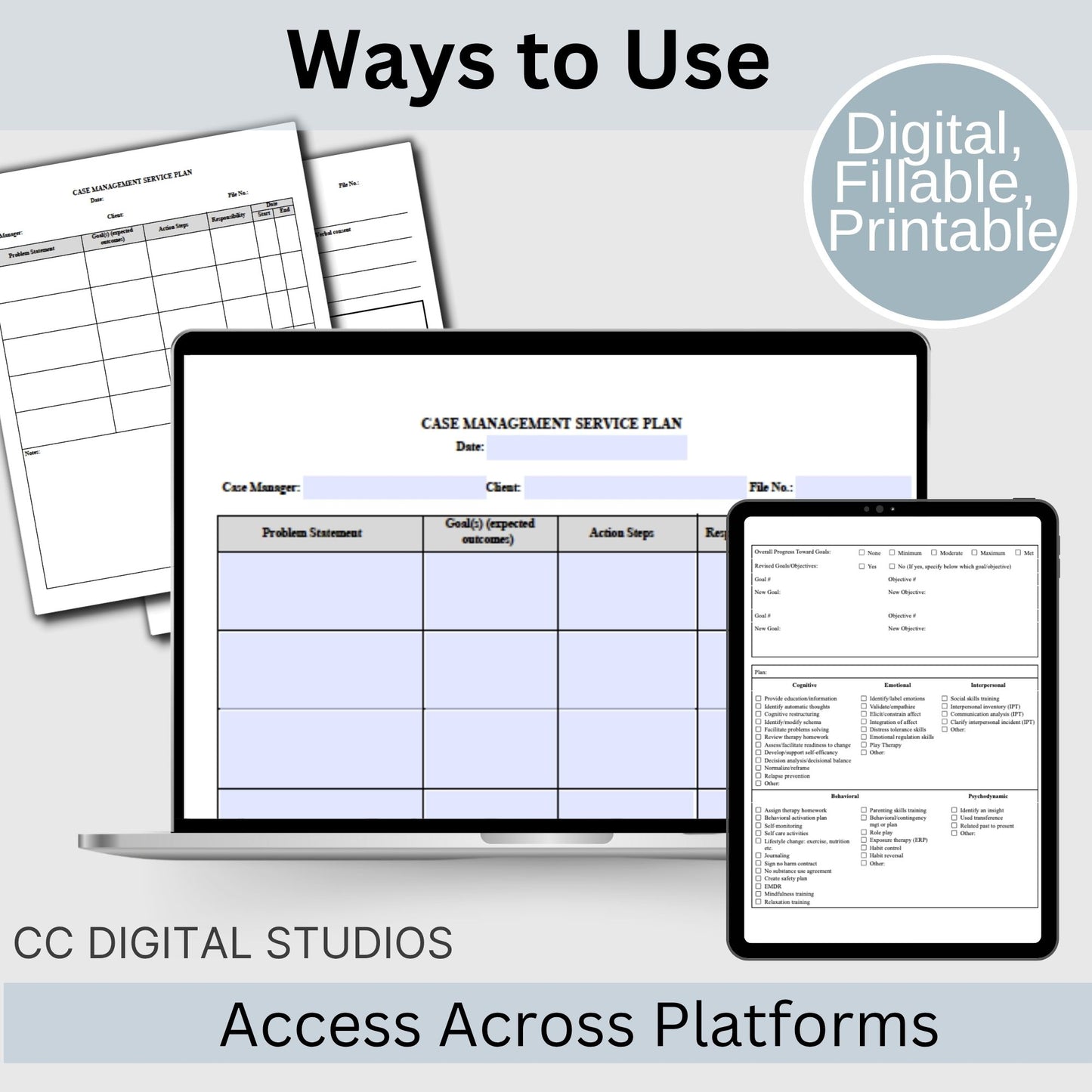 Case Management Service Plan Fillable PDF Template