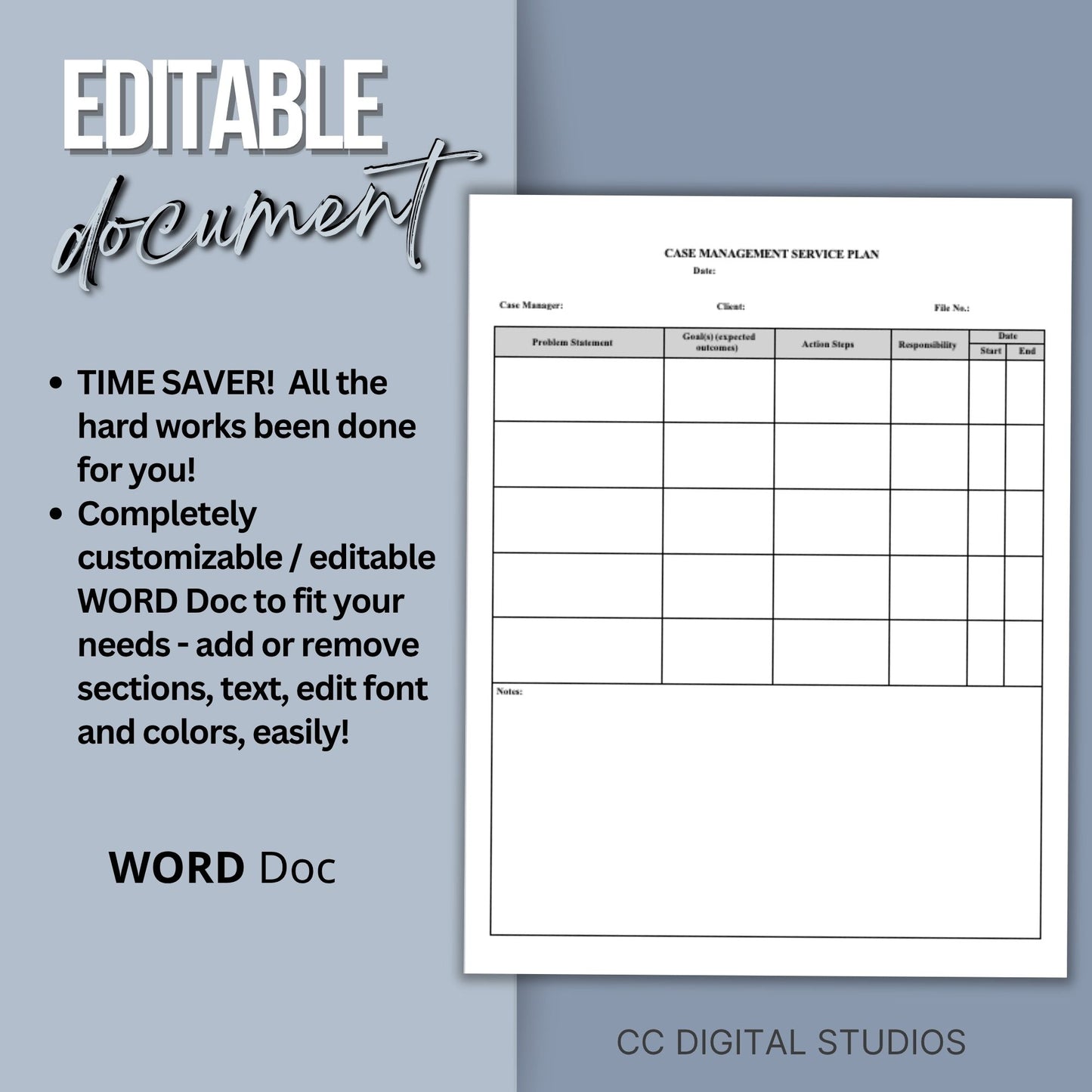 Case Management Service Plan WORD Doc Template