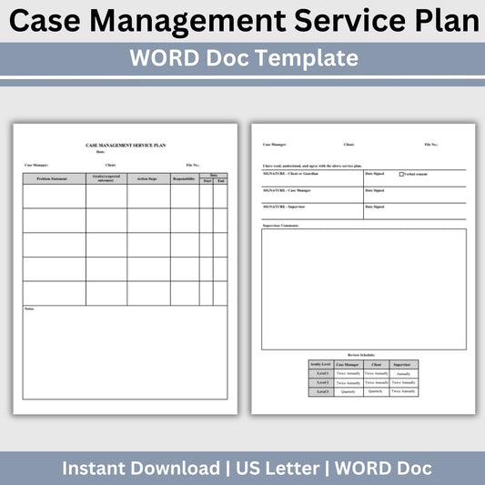 Case Management Service Plan WORD Doc Template