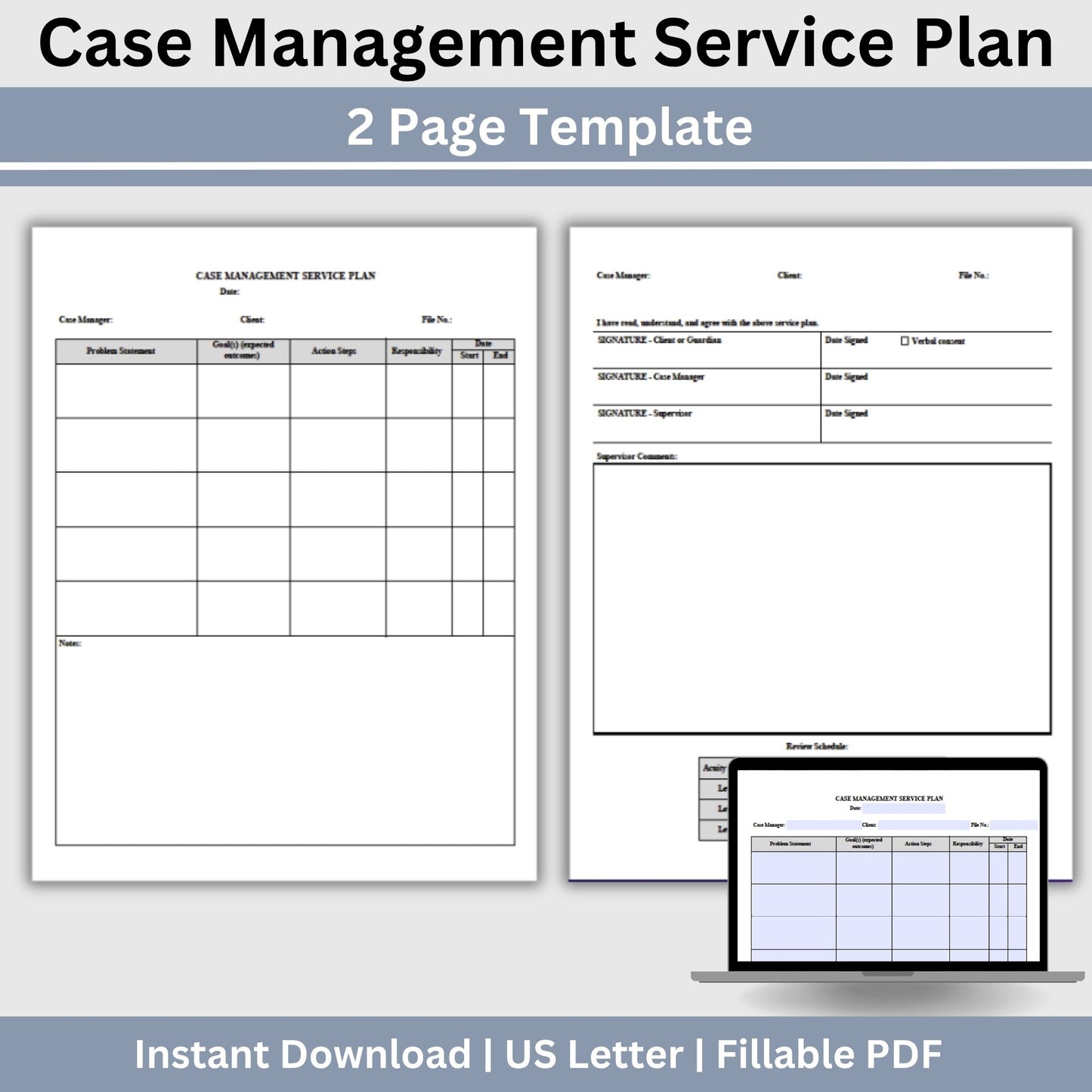 Case Management Service Plan Fillable PDF Template