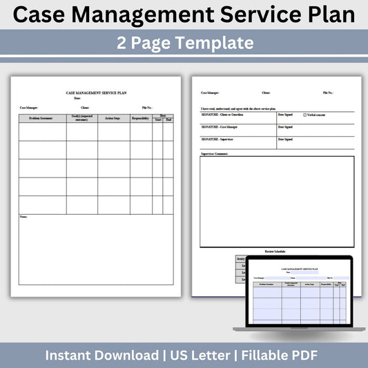 Case Management Service Plan Fillable PDF Template