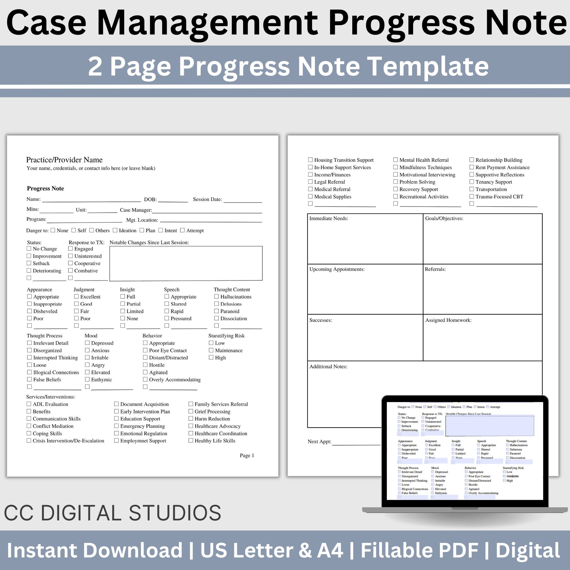 Case Management Rounding Sheets Case Manager Bundle: Progress Notes, Desktop Cheat Sheet, Needs Assess ...