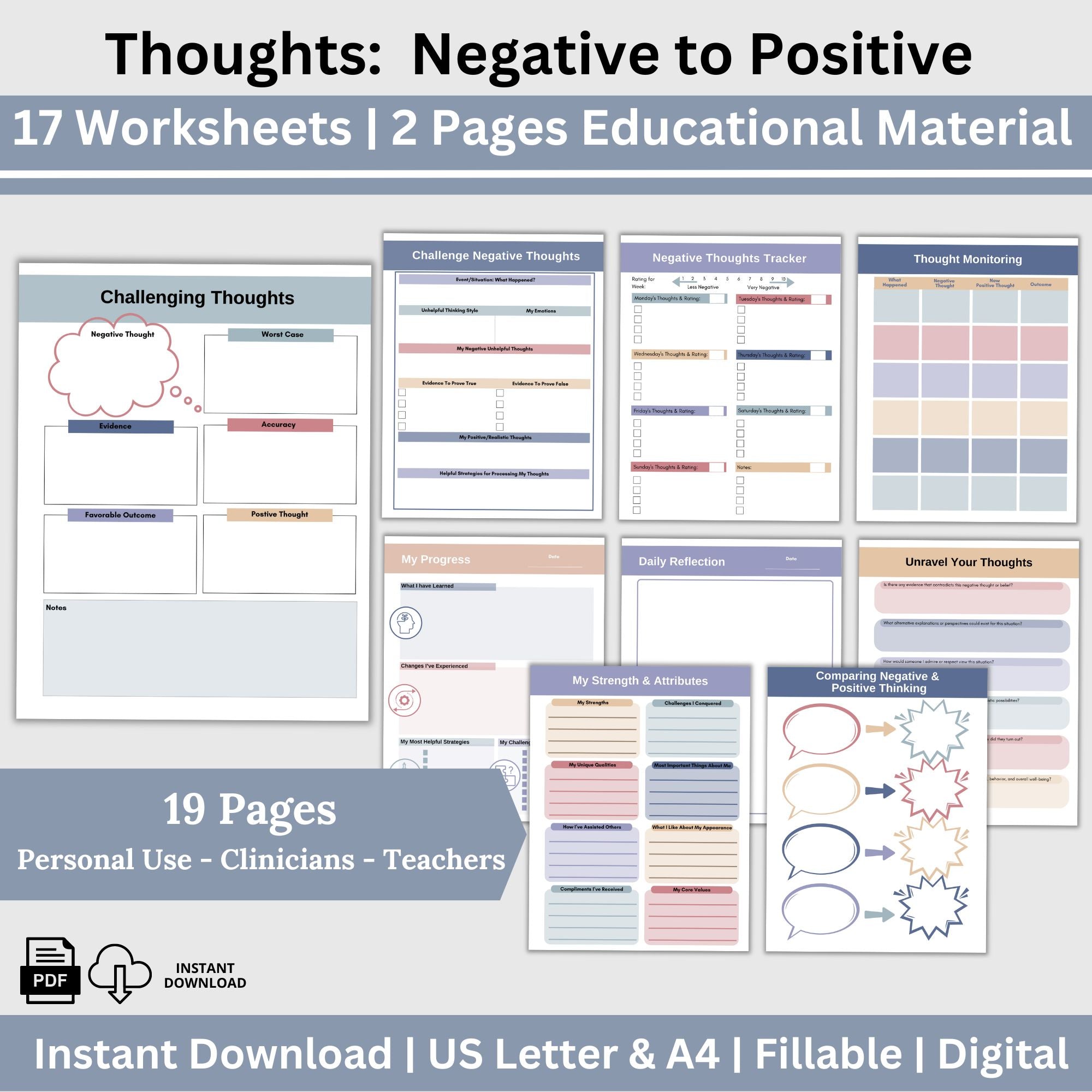 Negative Thoughts Worksheet.pdf CBT Therapy Worksheets: Turn Negative Thoughts into Positive ...