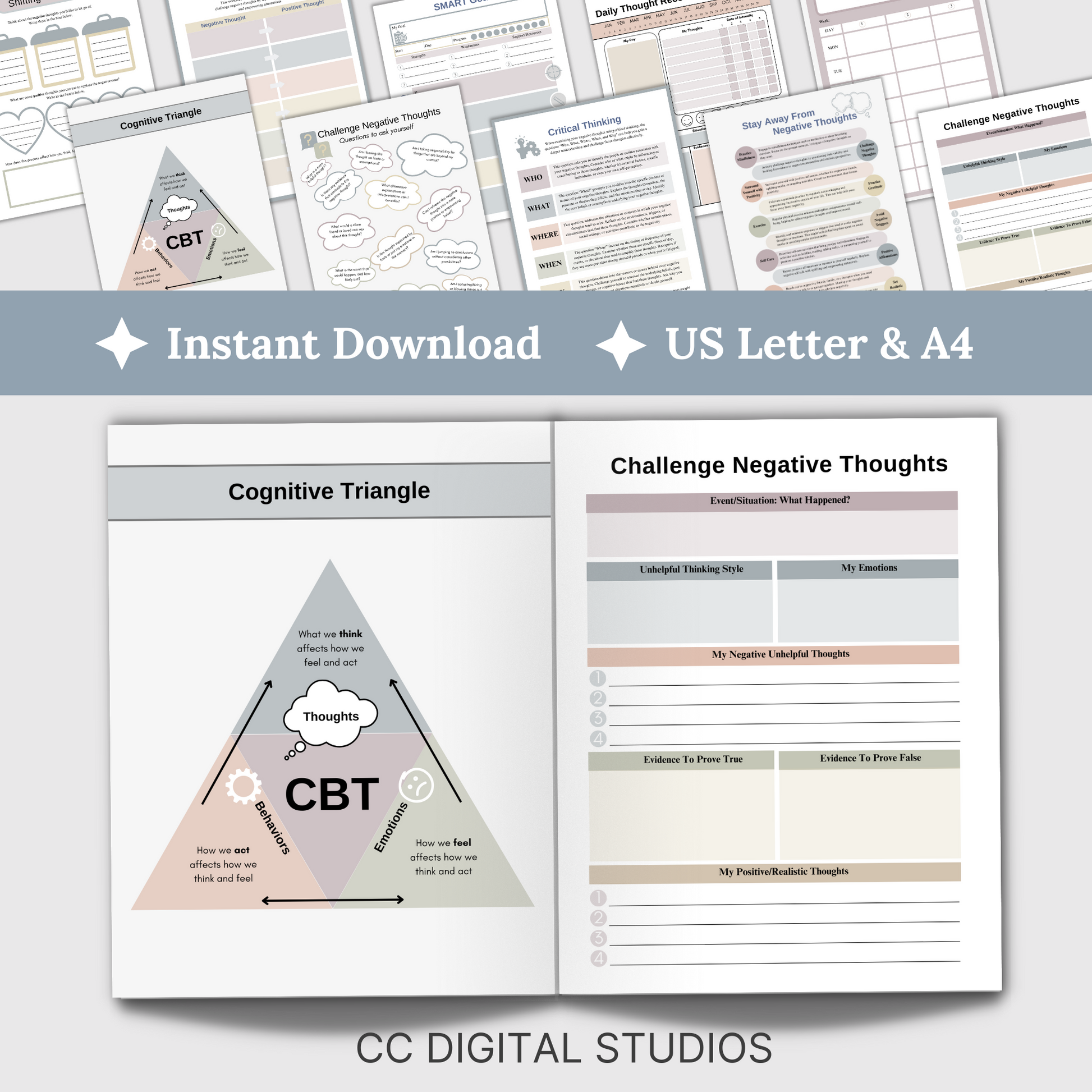 CBT Therapy Worksheets: Tackle Negative Thoughts & Cognitive CBT Therapy Worksheets: Tackle Negative Thoughts & Cognitive