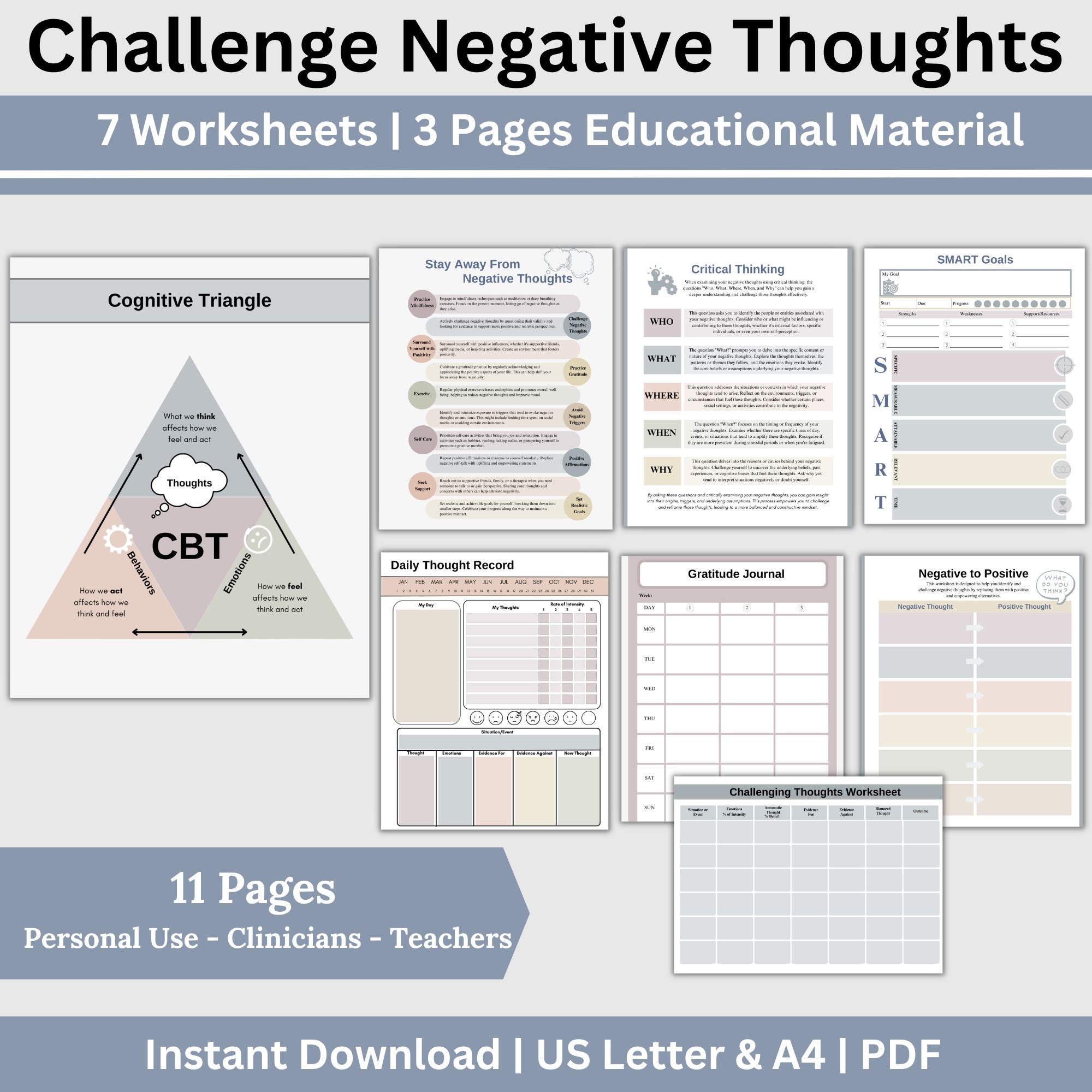 Negative Thoughts Worksheet.pdf CBT Therapy Worksheets: Tackle Negative Thoughts & Cognitive Distortio ...