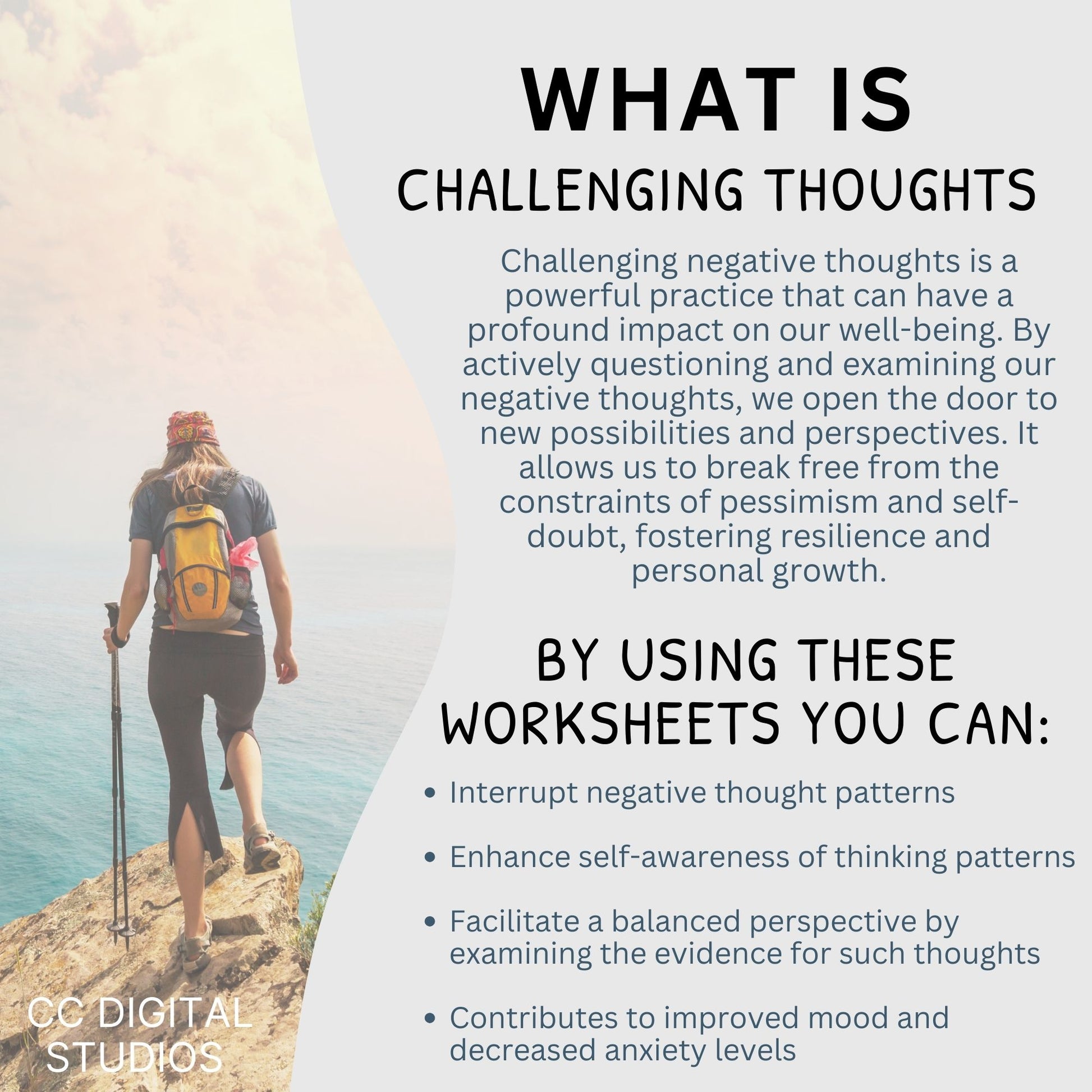 CBT Therapy Worksheets – a therapy tool for tackling negative thoughts. This mental health CBT worksheet merges psychotherapy and cognitive behavior techniques, addressing cognitive distortions and negative thought patterns.