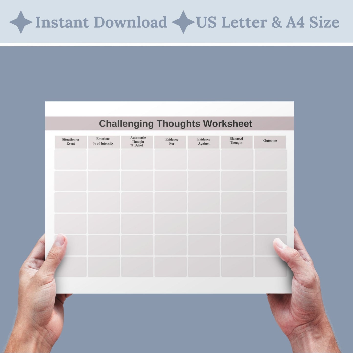 CBT Therapy Worksheets – a therapy tool for tackling negative thoughts. This mental health CBT worksheet merges psychotherapy and cognitive behavior techniques, addressing cognitive distortions and negative thought patterns.