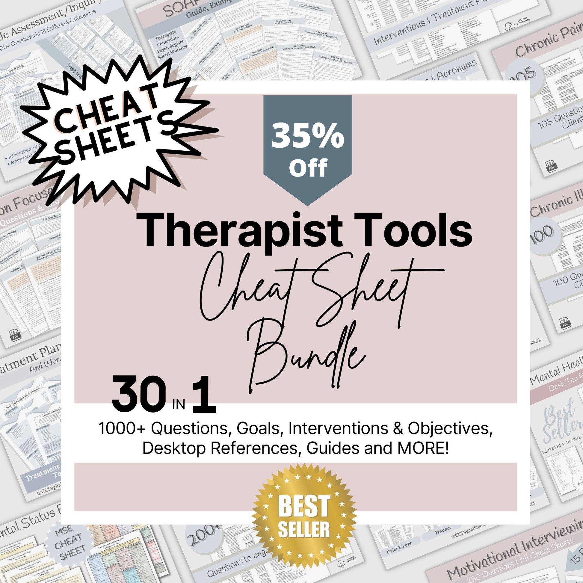 Therapy Cheat Sheet Bundle! Are you a dedicated mental health clinician looking to enhance your practice or therapeutic skills? Look no further – our comprehensive Mental Health Therapists Cheat Sheet Bundle is here to empower you! 30 Resources in 1 Bundle. A Value of $140.00.