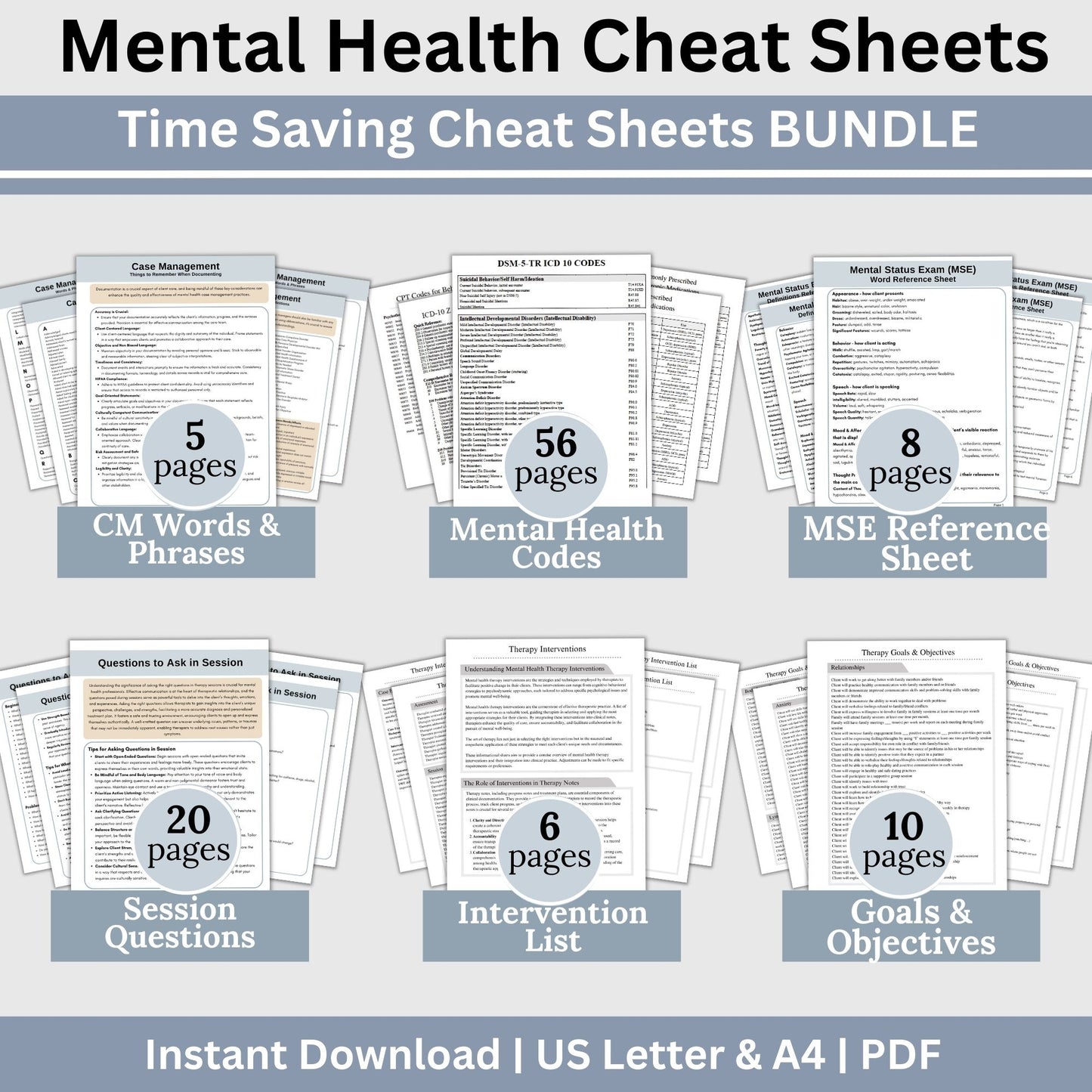 SAVE 20% with our mental health therapy cheat sheets bundle!  Shops best seller therapy tools to help you feel prepared for your sessions.  Have the tools in place to make your documentation easier!