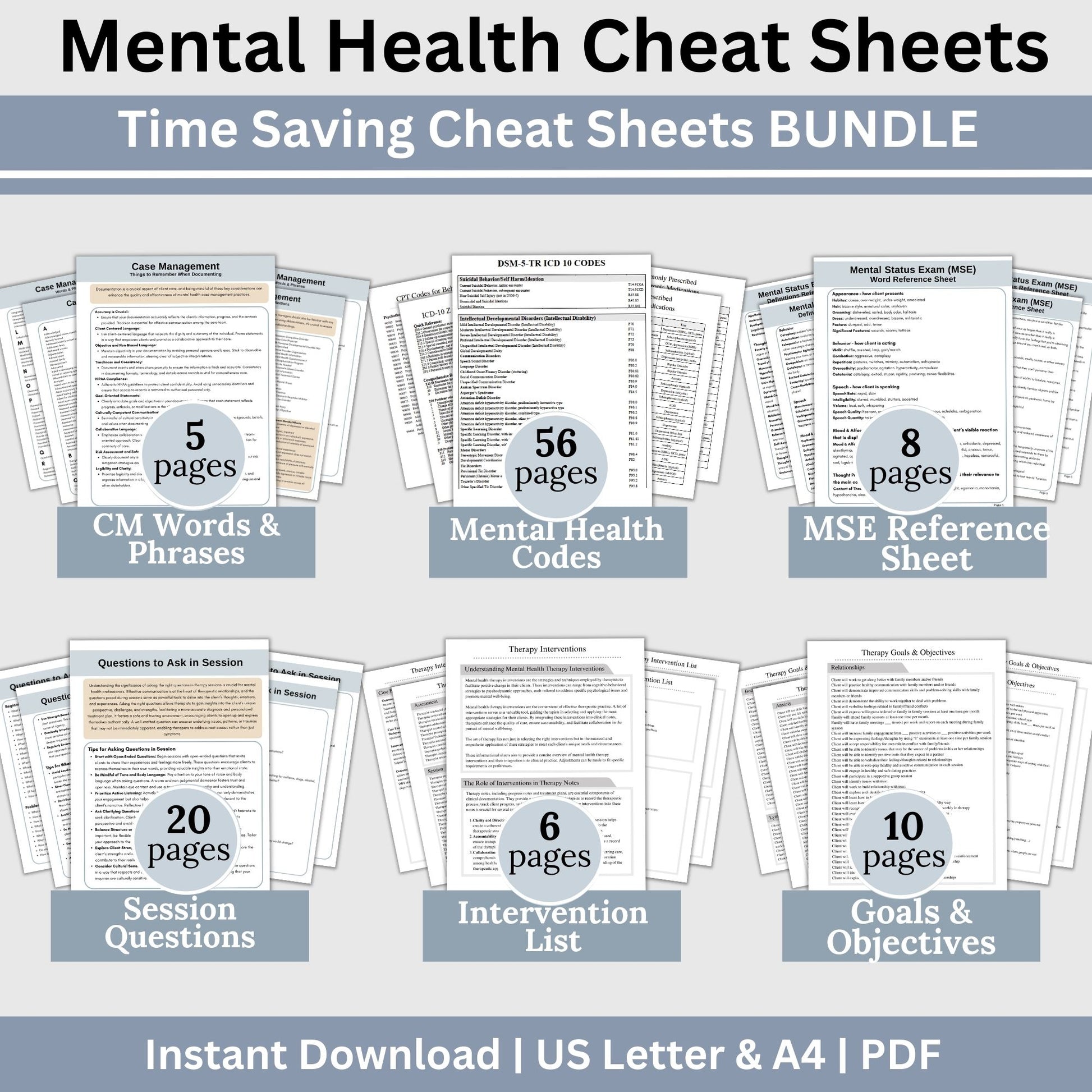 SAVE 20% with our mental health therapy cheat sheets bundle!  Shops best seller therapy tools to help you feel prepared for your sessions.  Have the tools in place to make your documentation easier!