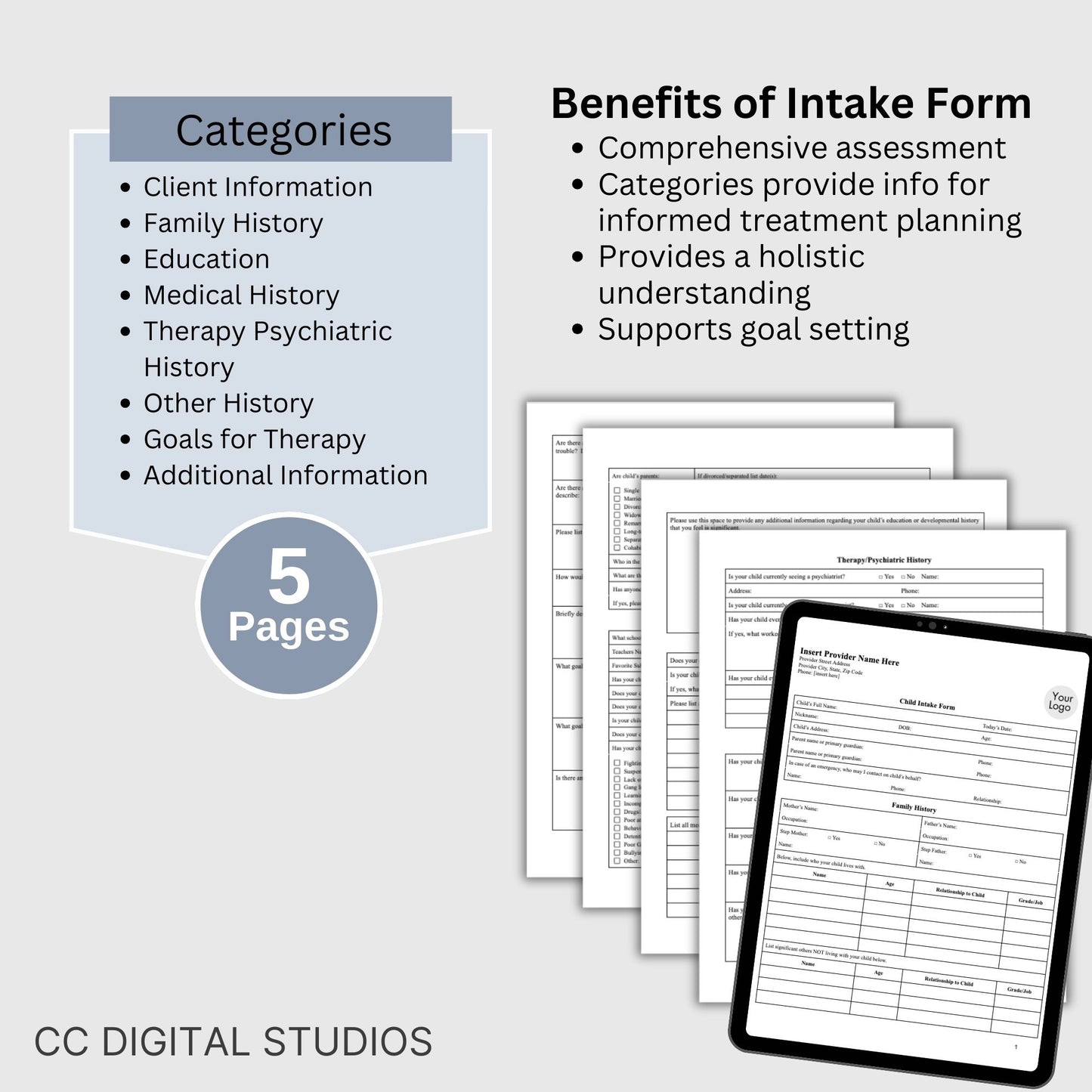 Child Intake Form for Mental Health Office WORD Doc