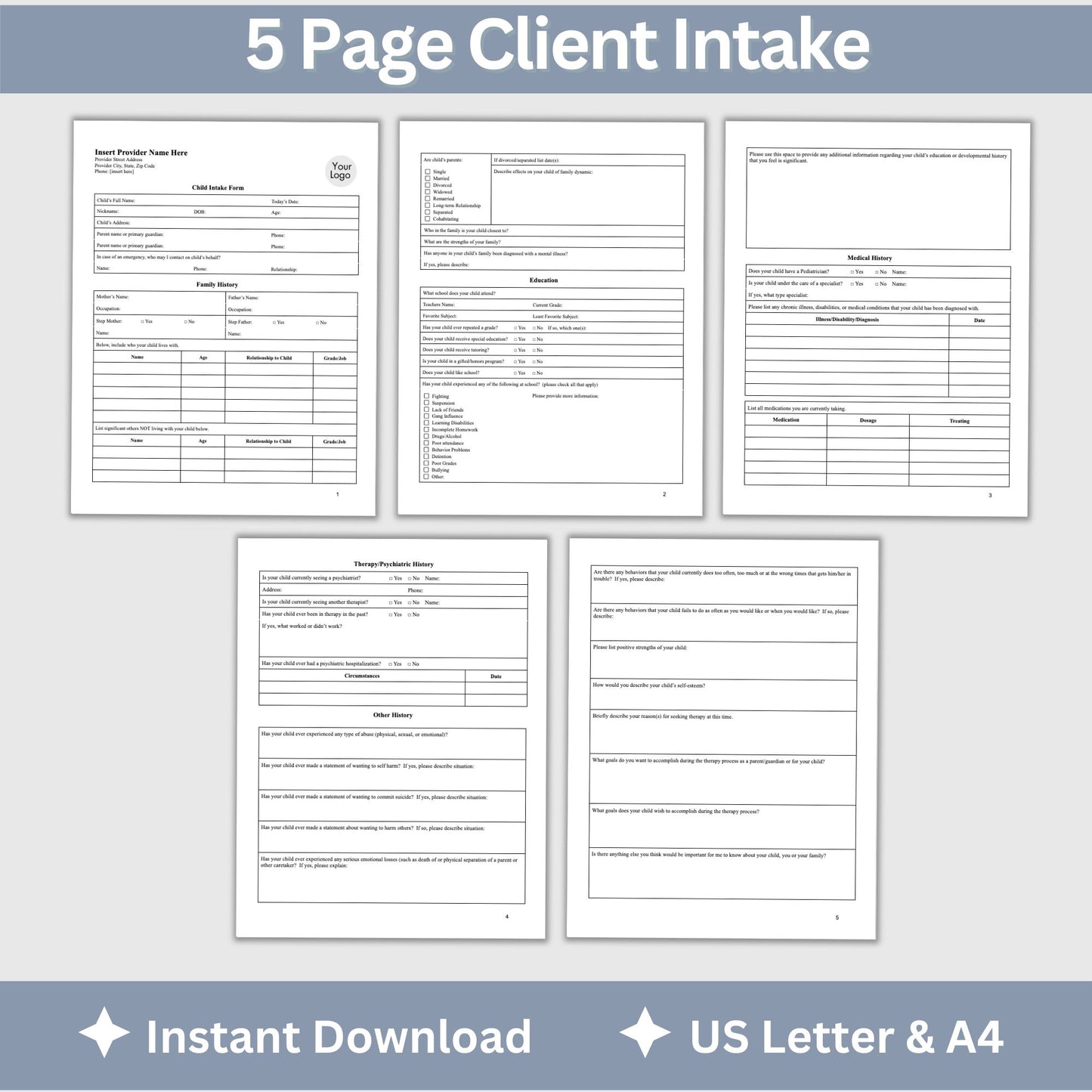 Child Intake Form for Mental Health Office WORD Doc