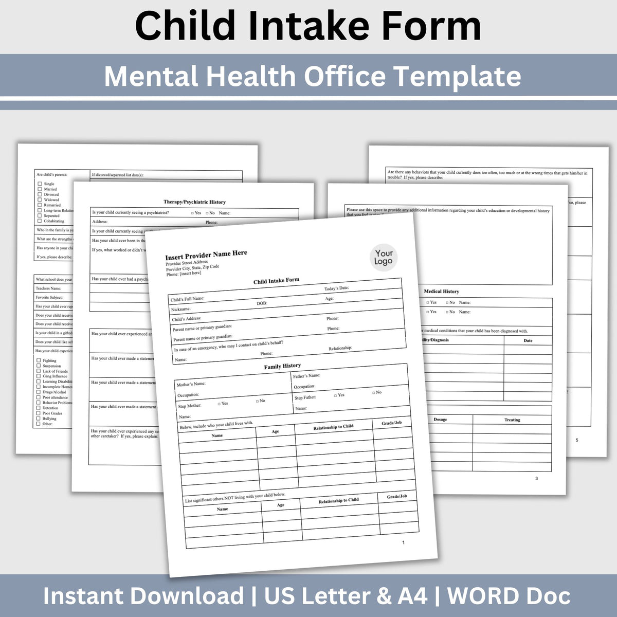 Child Intake Form for Mental Health Office WORD Doc – CCDigitalStudios