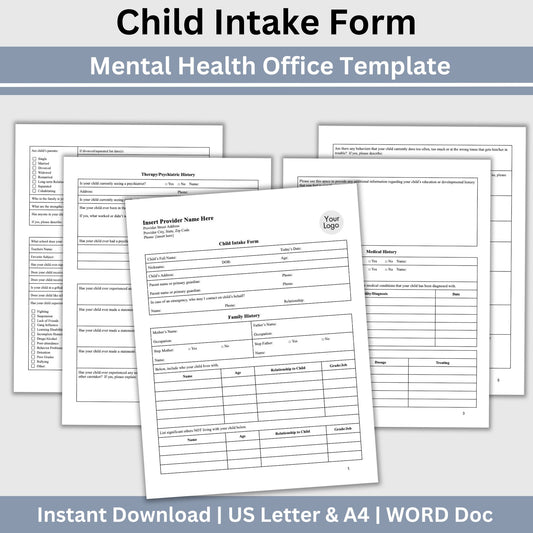 Child Intake Form for Mental Health Office WORD Doc